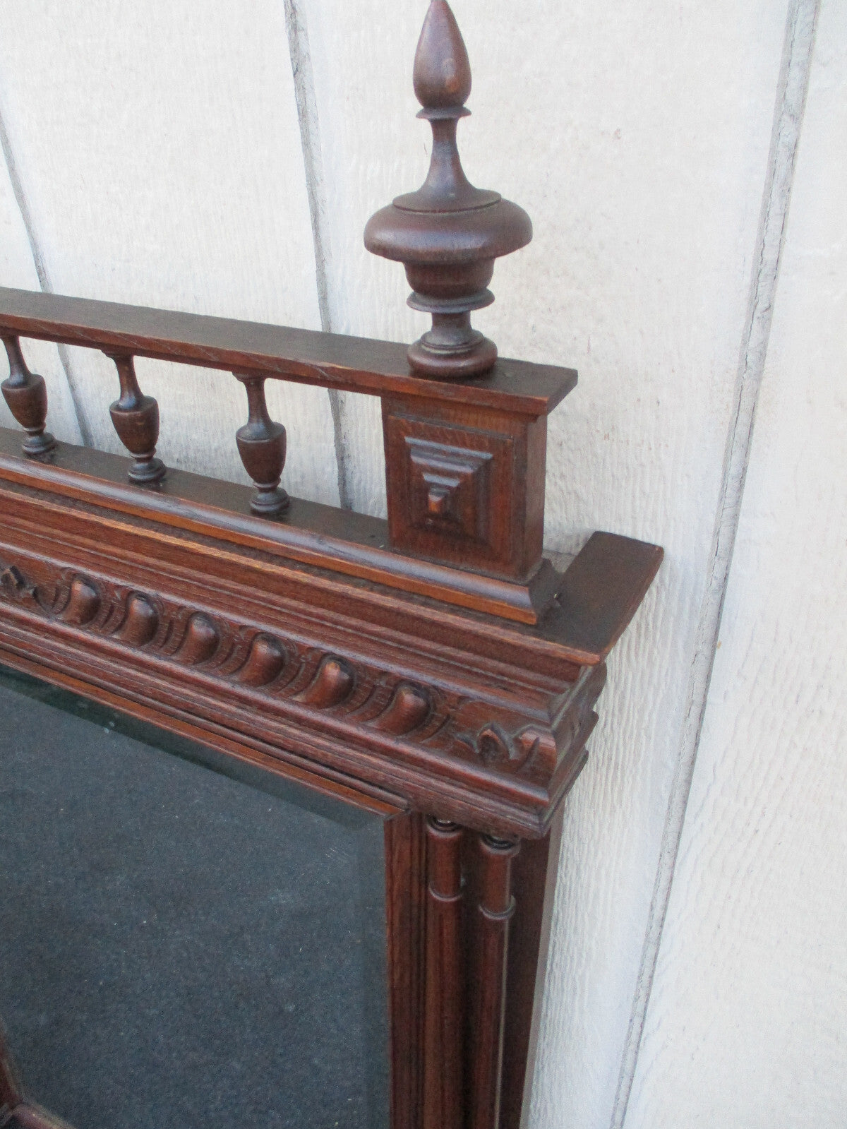 63871   Antique Oak French Hand Carved Beveled Mirror