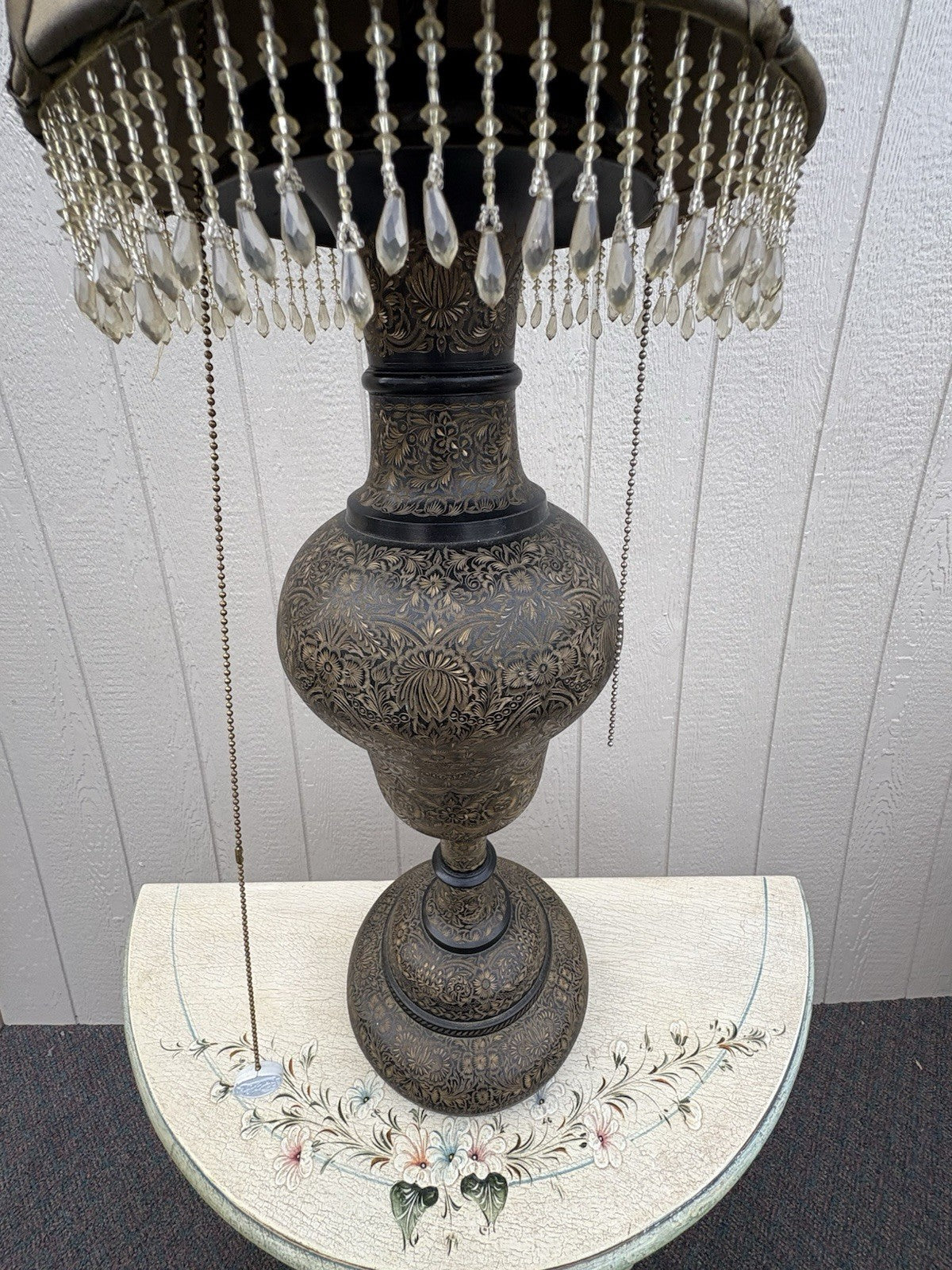 67043 Large Oriental Decorator Metal Lamp with Fancy  Custom made Shade