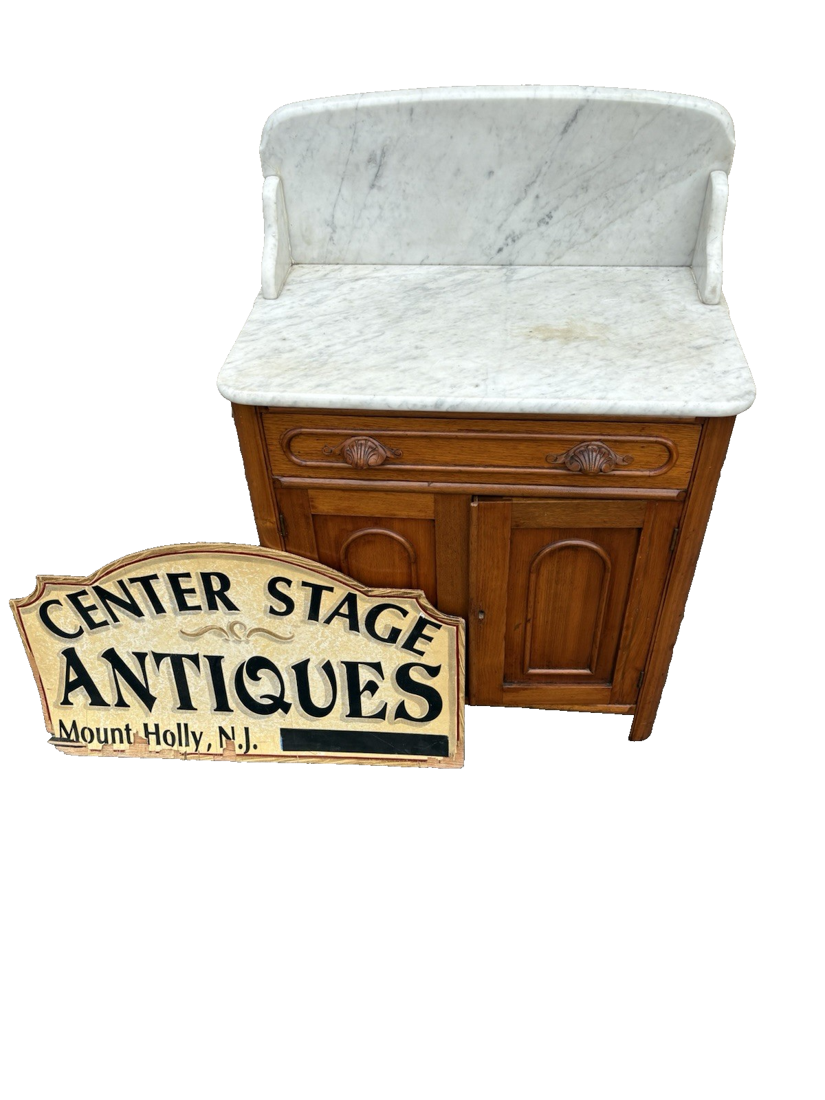 66855  Antique Victorian Walnut  Marble Top Washstand Chest Dresser