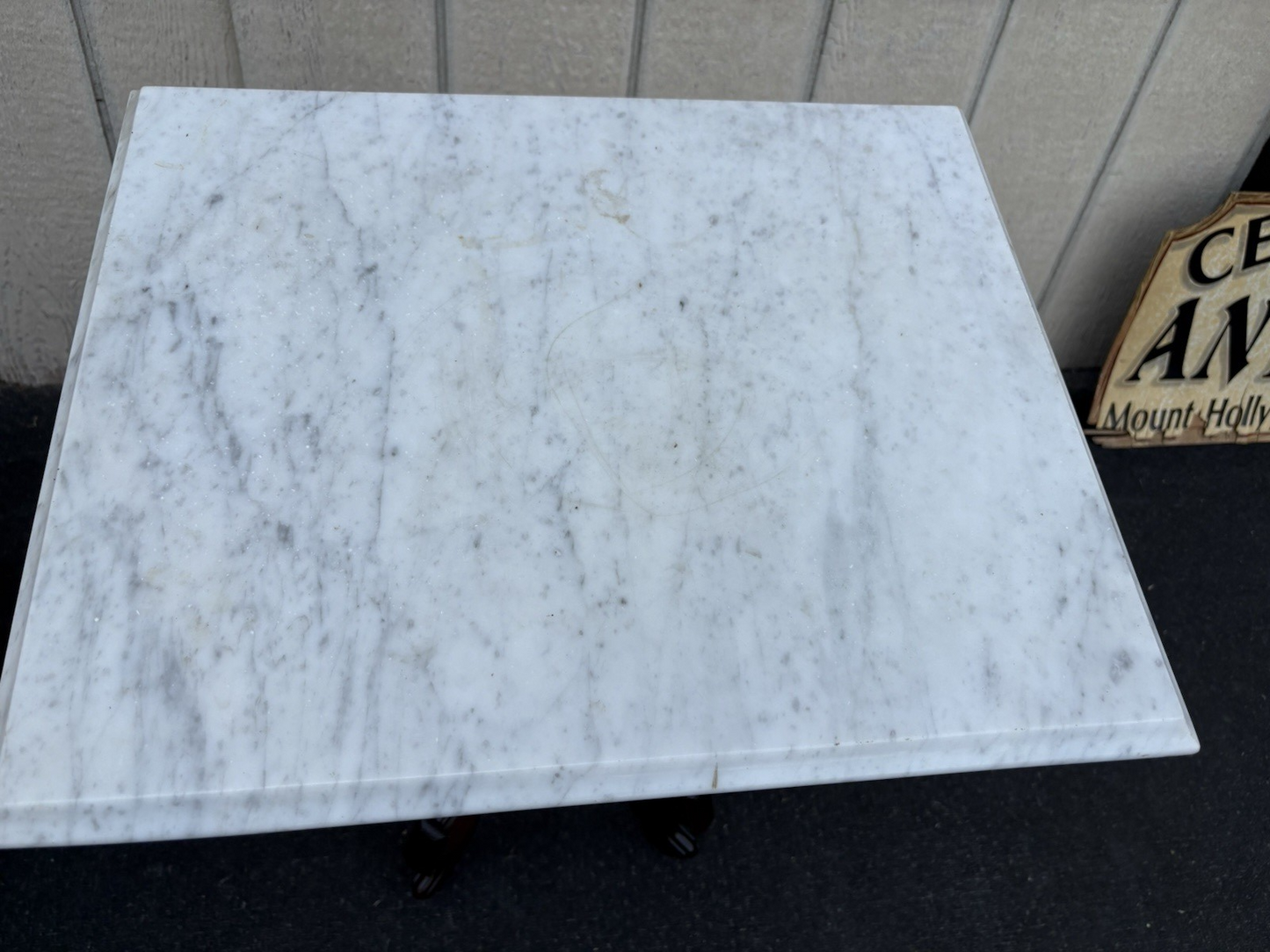 66777 Antique Victorian Walnut Marble Top Lamp Table Stand