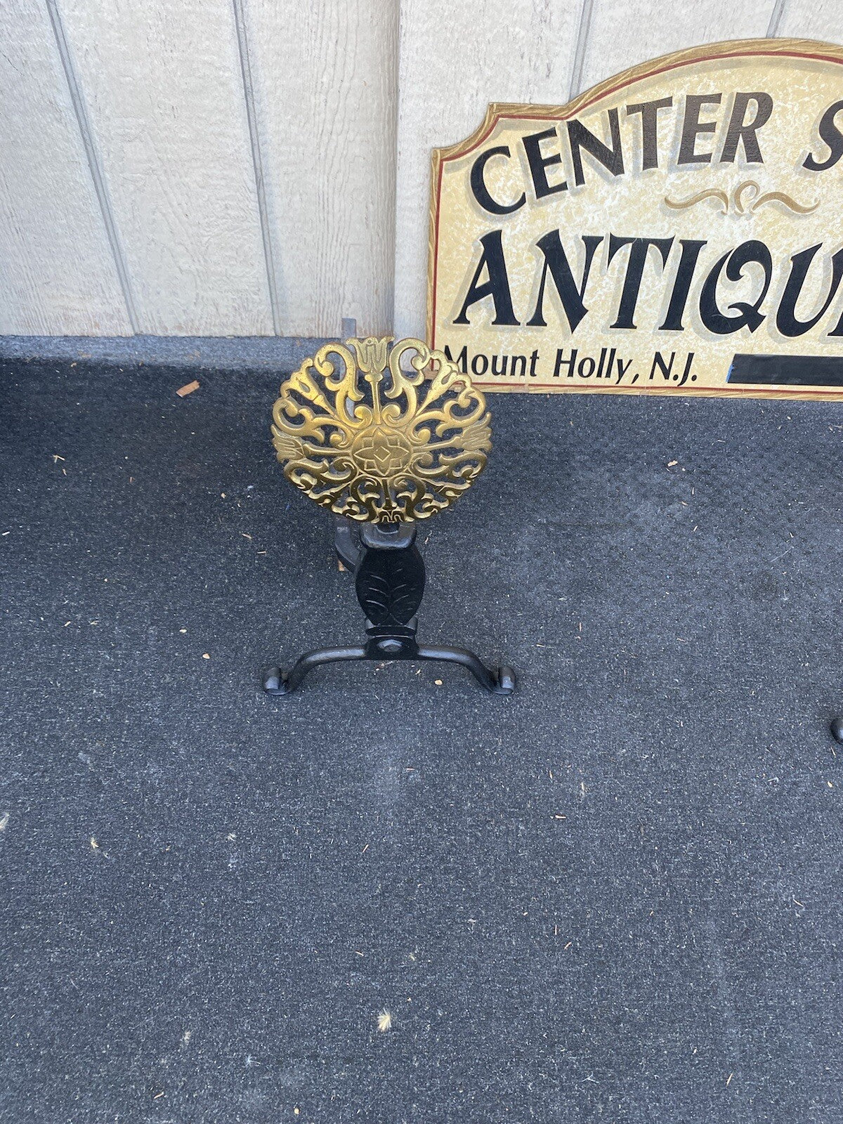 65387  Antique Iron  Andirons Fireplace Mantle