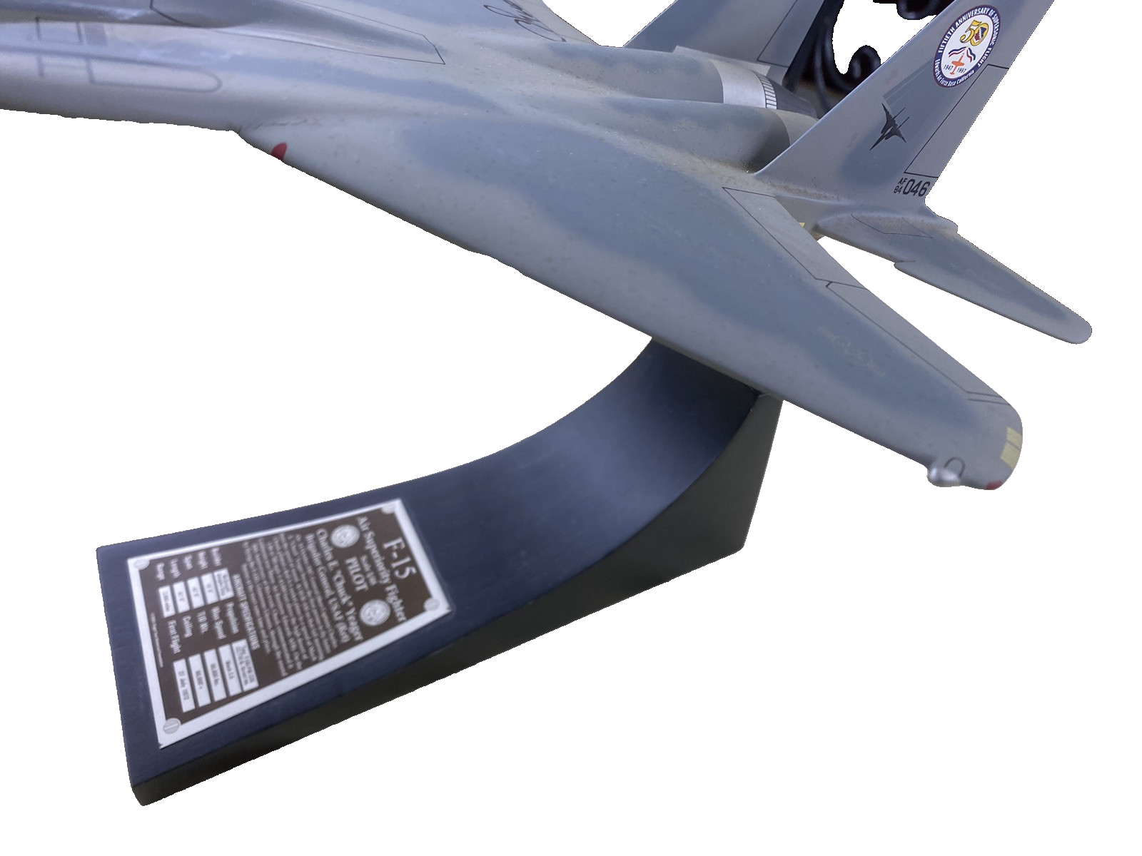 ES 215:    F 15 Jet Signed  CHUCK YEAGER  on Stand Airplane Plane  Danbury Mint