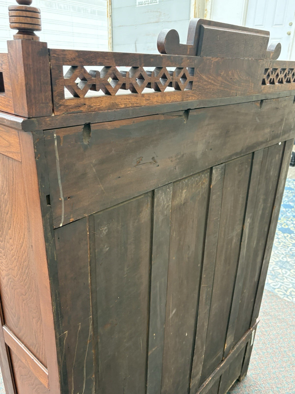 67027 Antique Walnut Victorian Bookcase Curio Cabinet