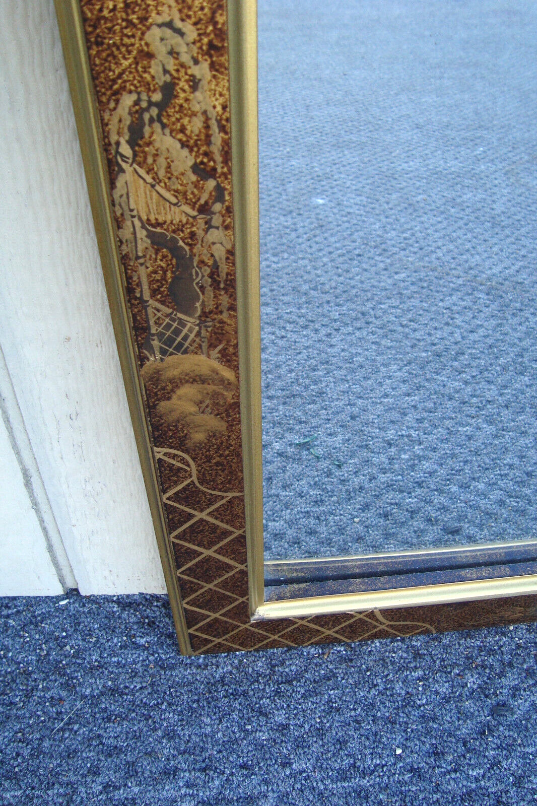 61891  Tall Oriental Decorator Wood Mirror