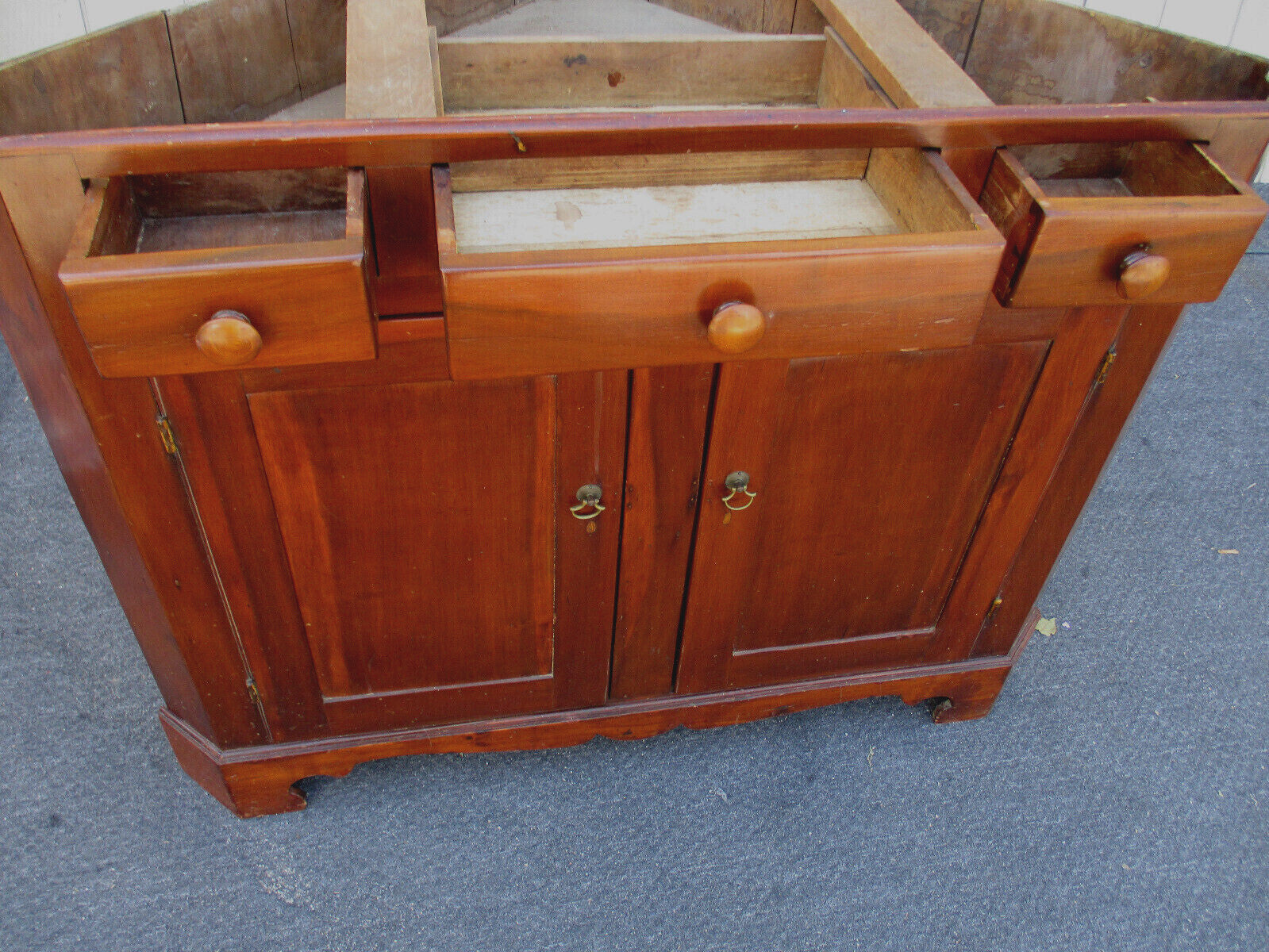 63376  Antique Primitive Pine Country  Corner China Cabinet 2 Piece