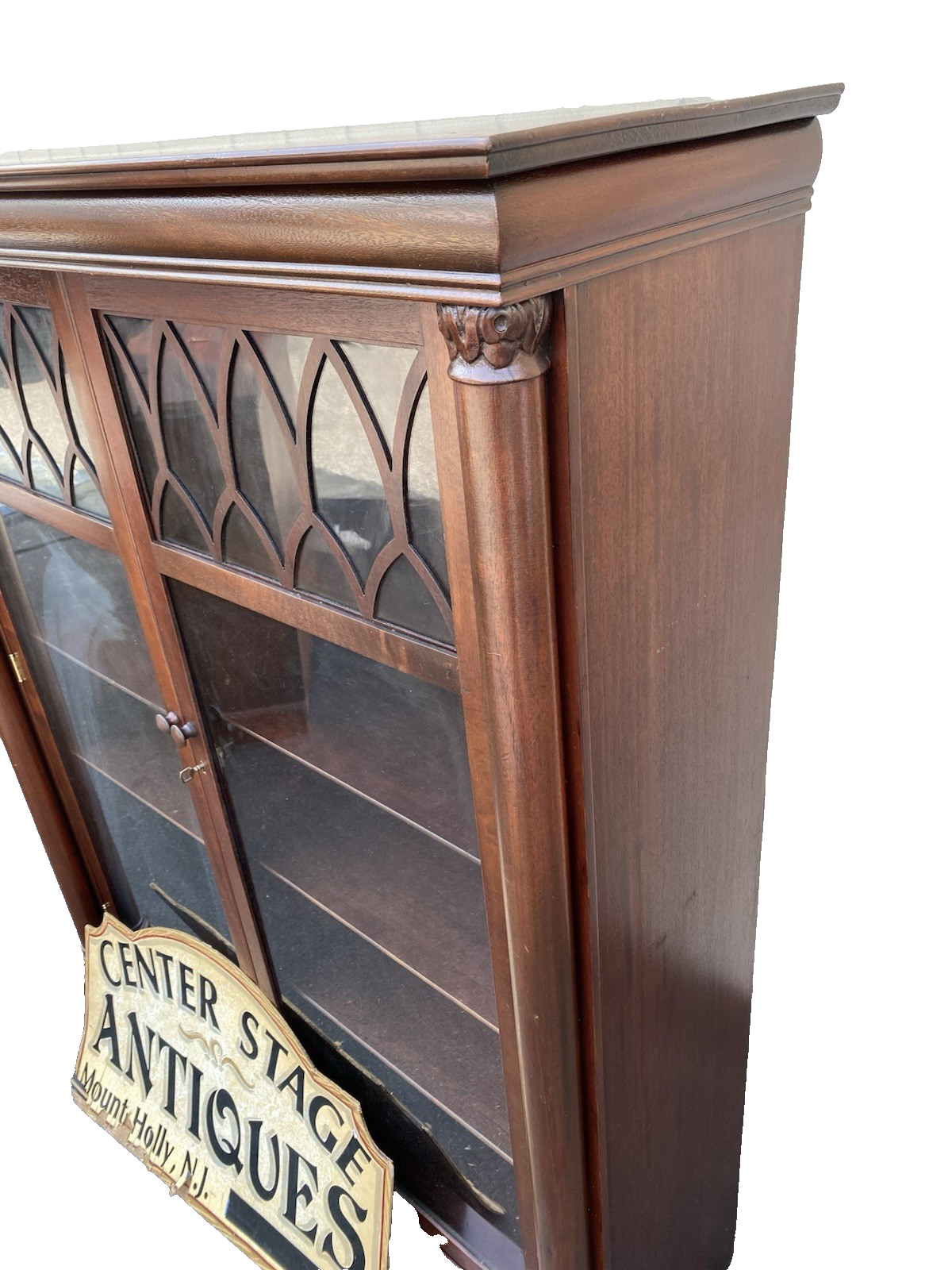 66584  Antique Empire Mahogany Bookcase Curio Cabinet