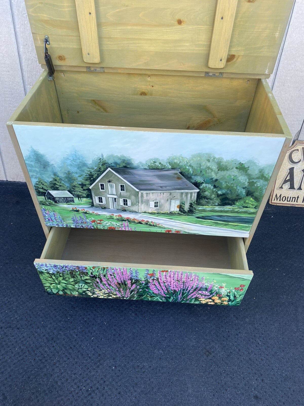 65085 Hand Painted Artist Signed Blanket Storage Chest w/ Drawer