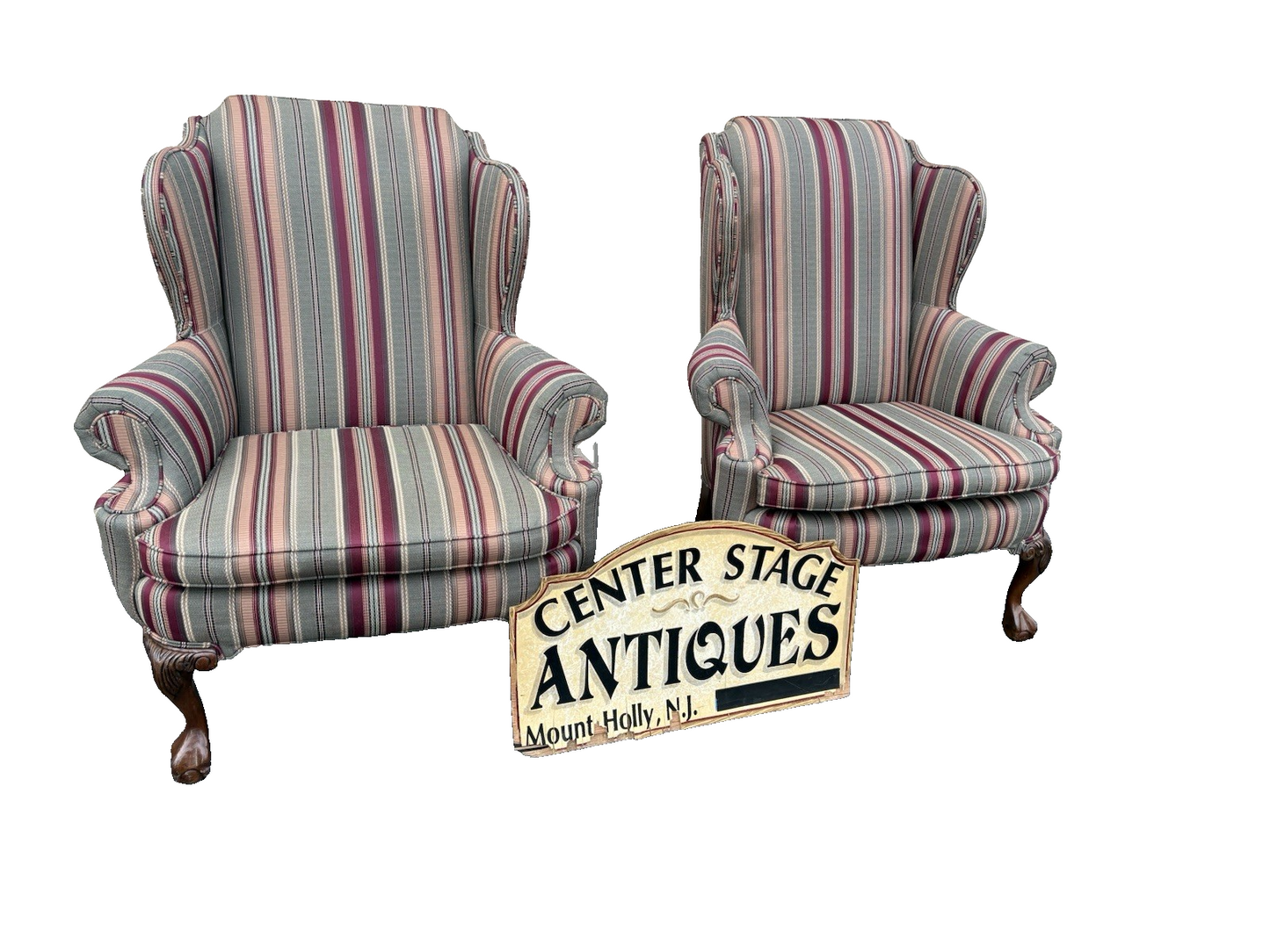 66662   Pair Claw Foot Wing Chair s Chairs