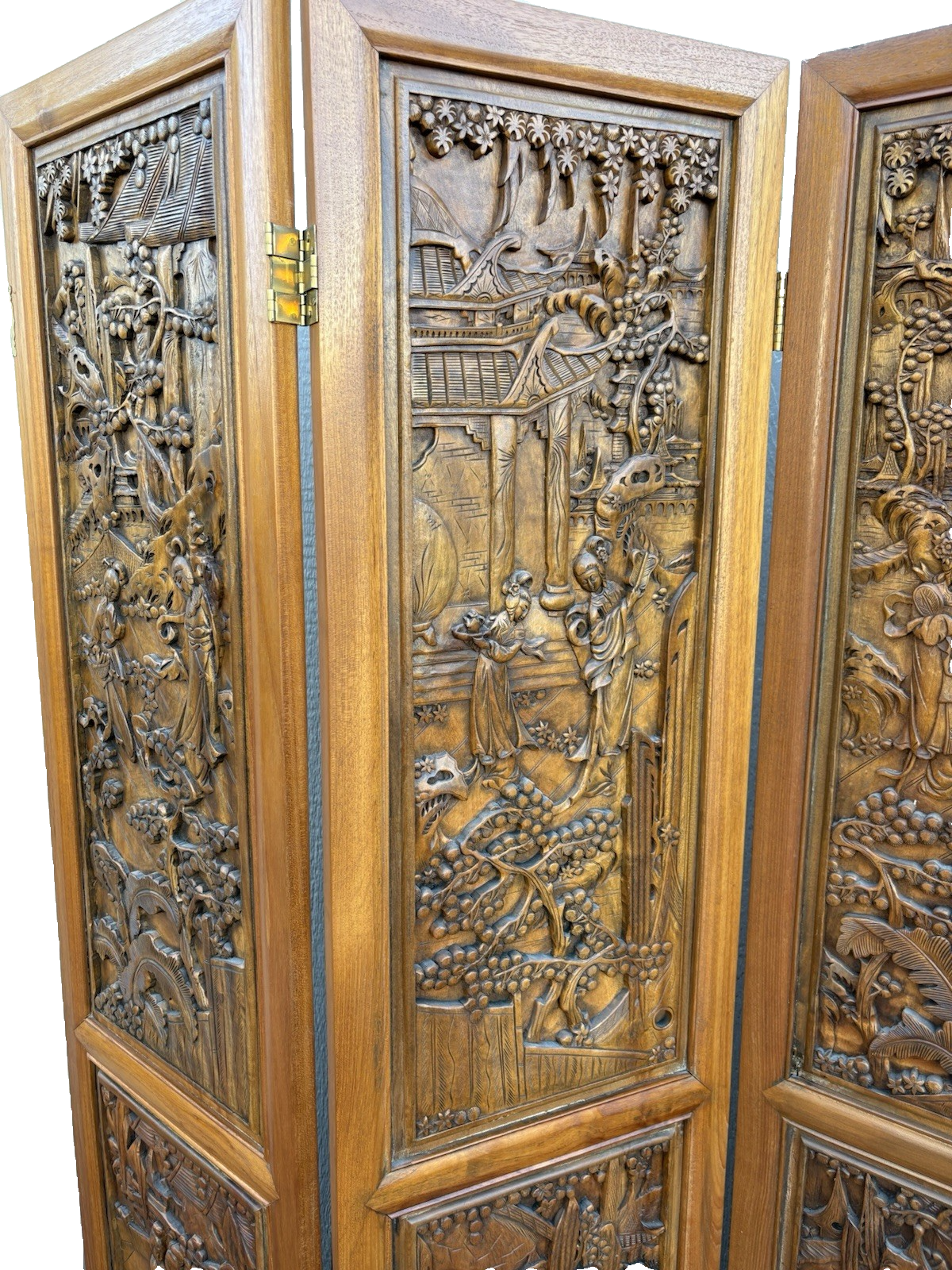 67013 Custom Hand Carved 4 Section Room Divider Screen