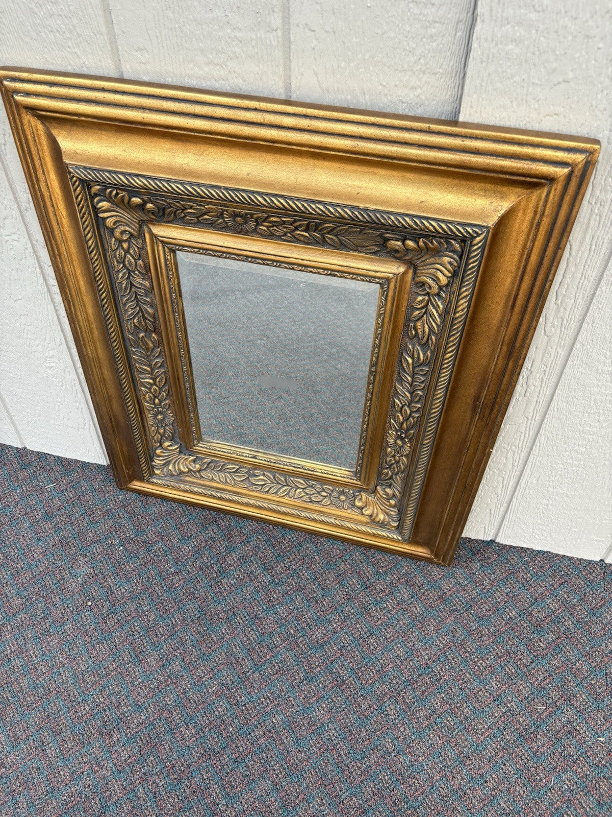 66980  Gold Square Beveled Mirror In Fancy WOOD Picture  Frame