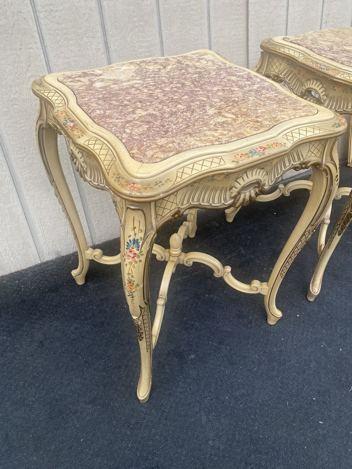 65575 Pair Decorator Marble Top Lamp Table Stand s