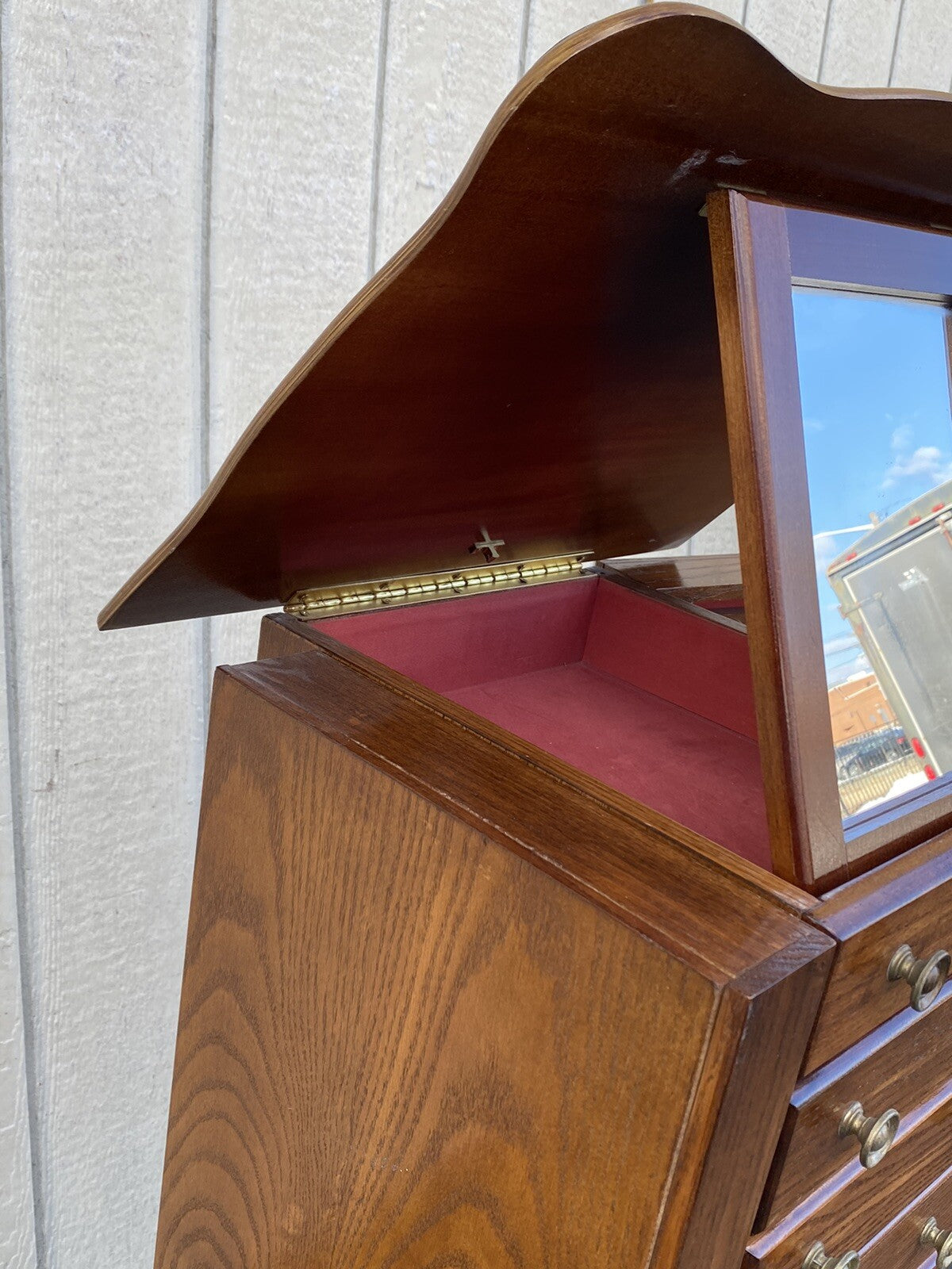 66258 Oak Jewelry Cabinet Display Case with Mirror