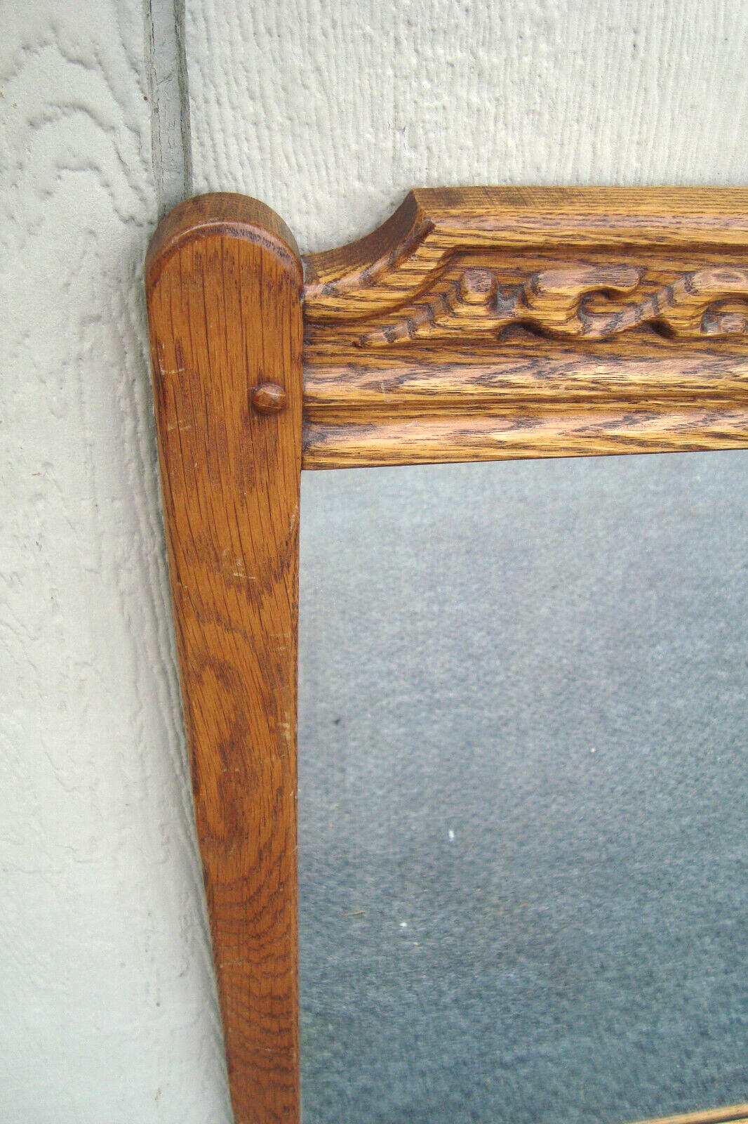 61764 Vintage Solid Oak Carved Mirror 25 x 36