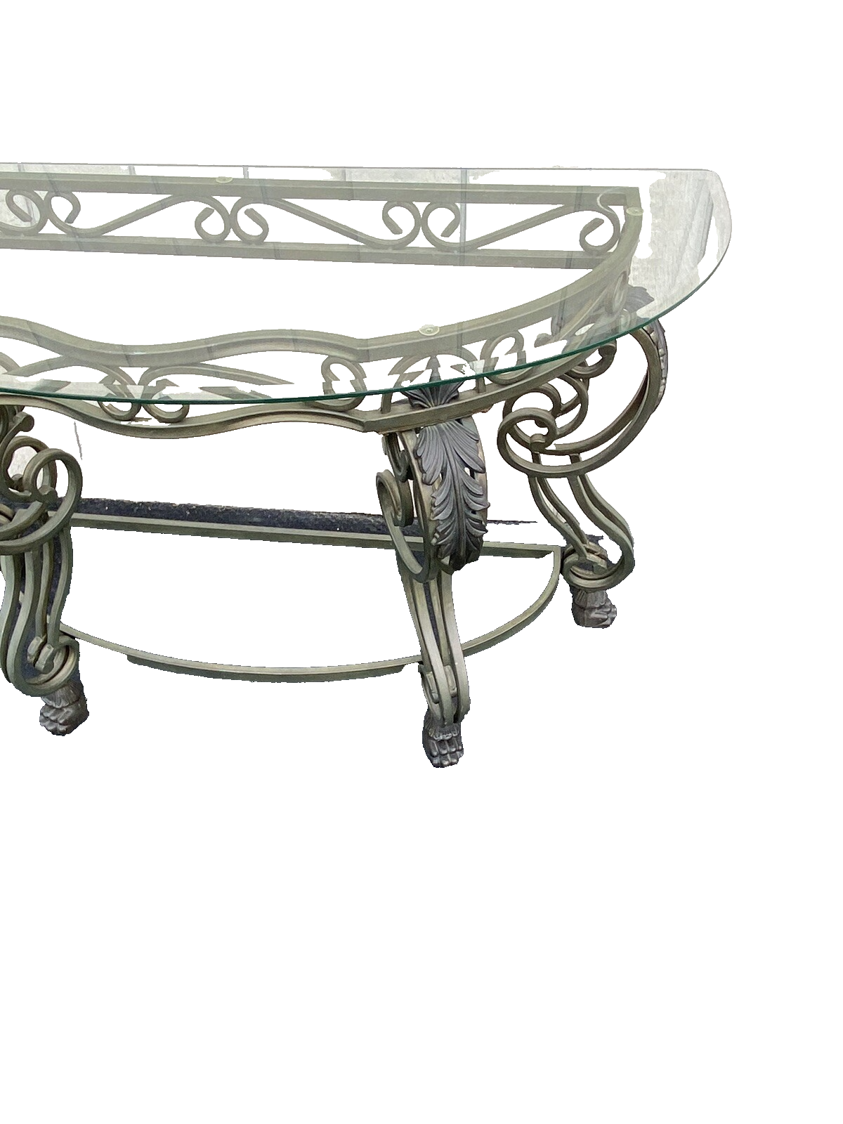 65470 Quality Glass Top Console Table with heavy metal base