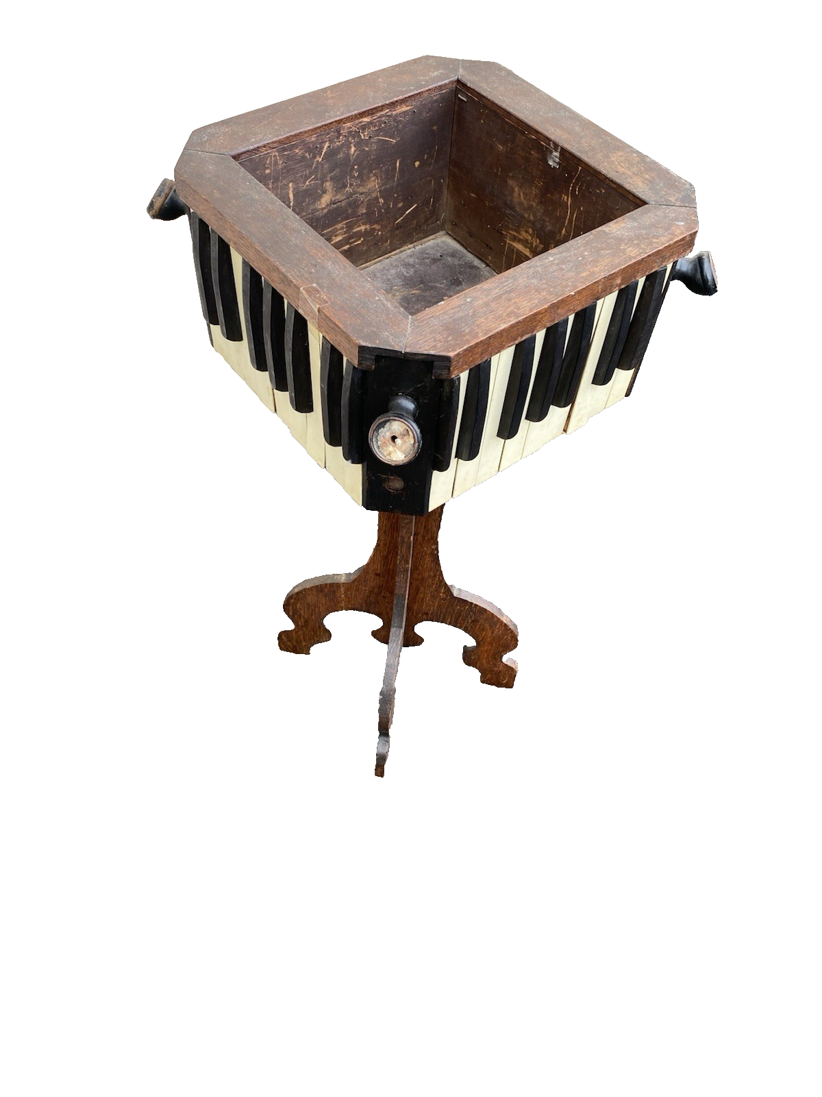 66597  Antique Folk Art Planter with Piano Key Design