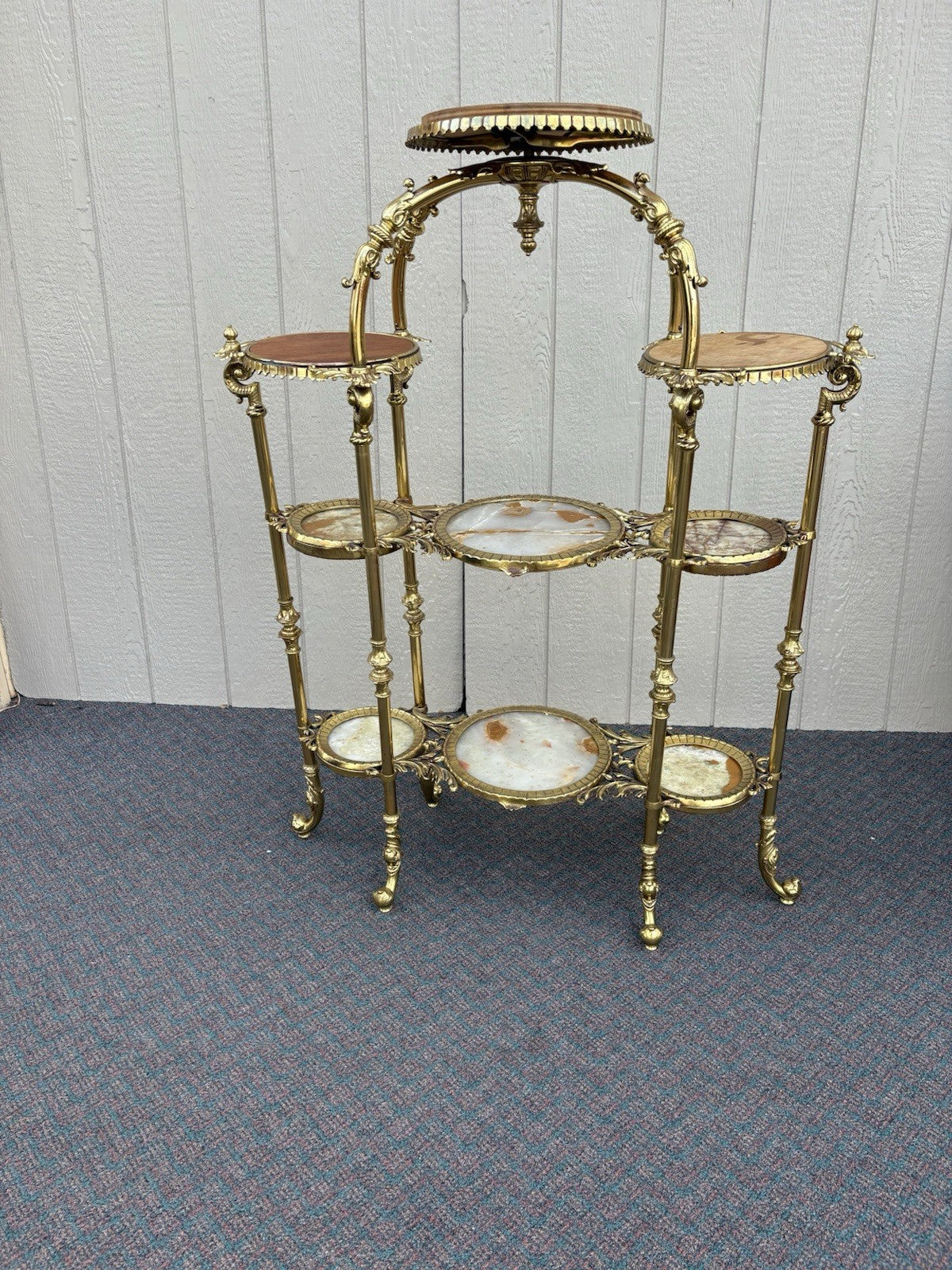 67147 Antique Victorian Brass and marble Etergie Display Cabinet Curio