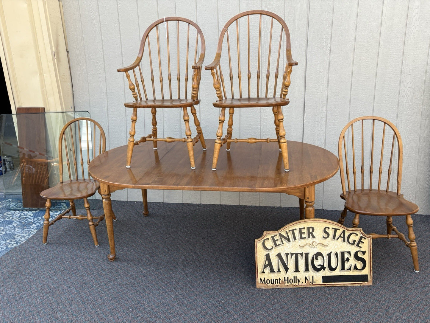 66858 ETHAN ALLEN Maple Dining Table W/ 2 Leafs + 4 Windsor Chair s