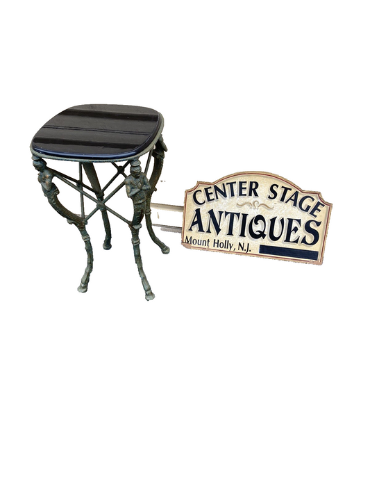 66046 Oriental Figural Metal Table Stand with Marble Top