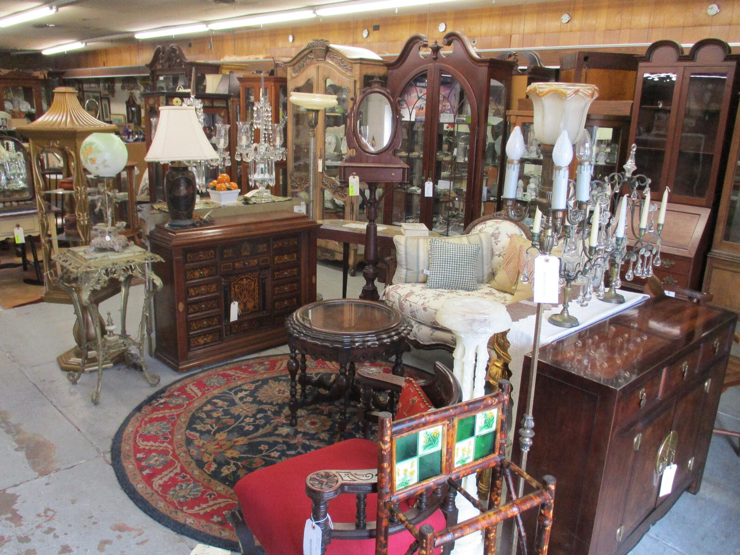 56654 Vintage French Inlaid Urns China Bar Cabinet Curio