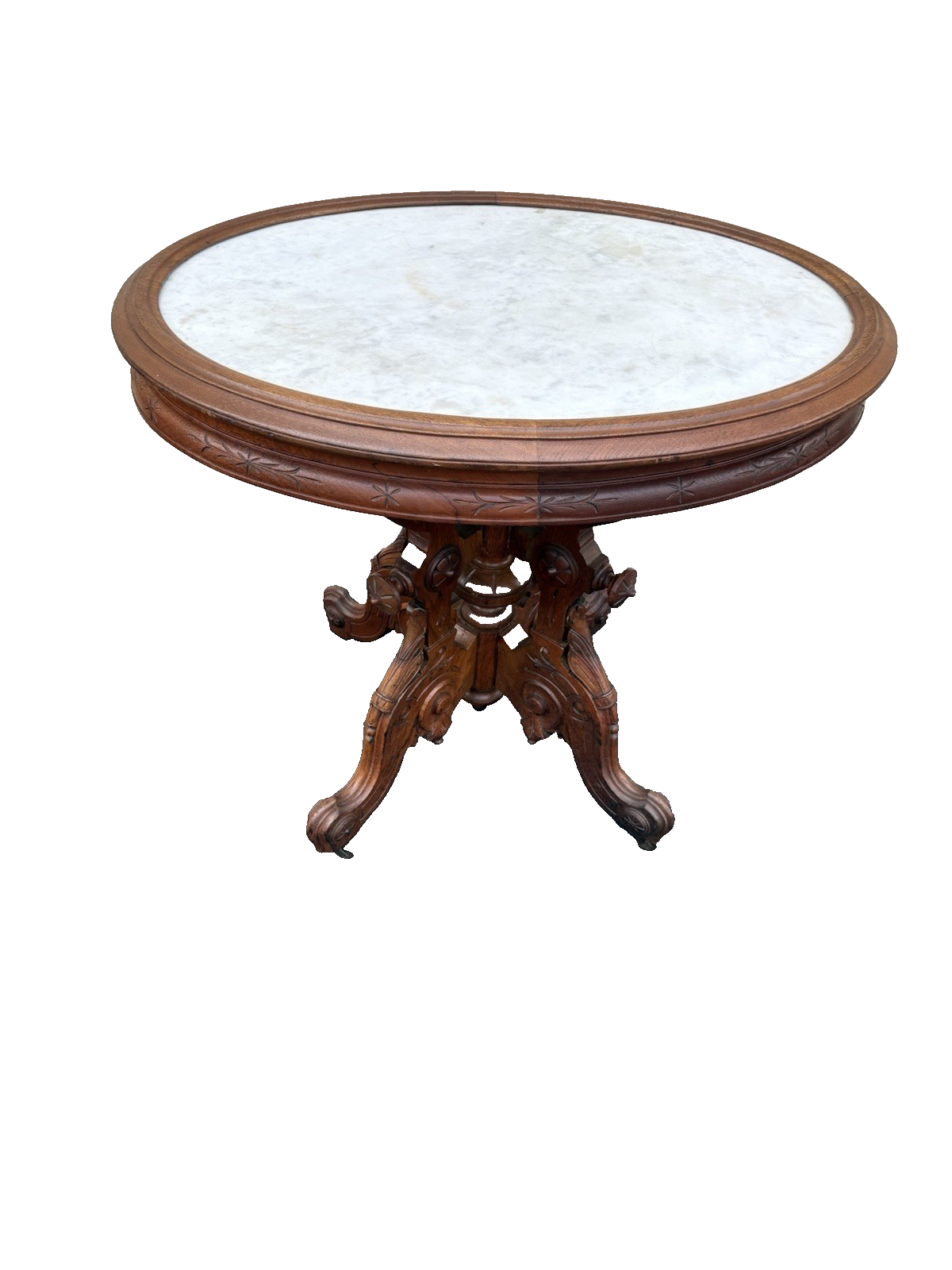 66664   Super Quality Hand Carved Marble Top Walnut Lamp Table Stand