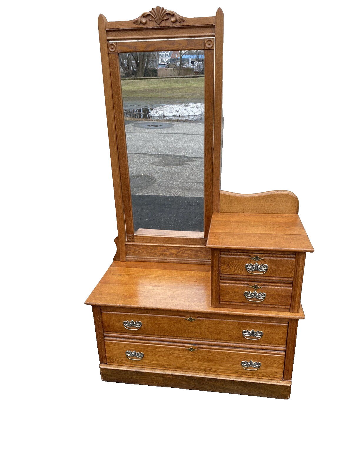 65144 Antique Victorian Oak Dresser Chest with Mirror