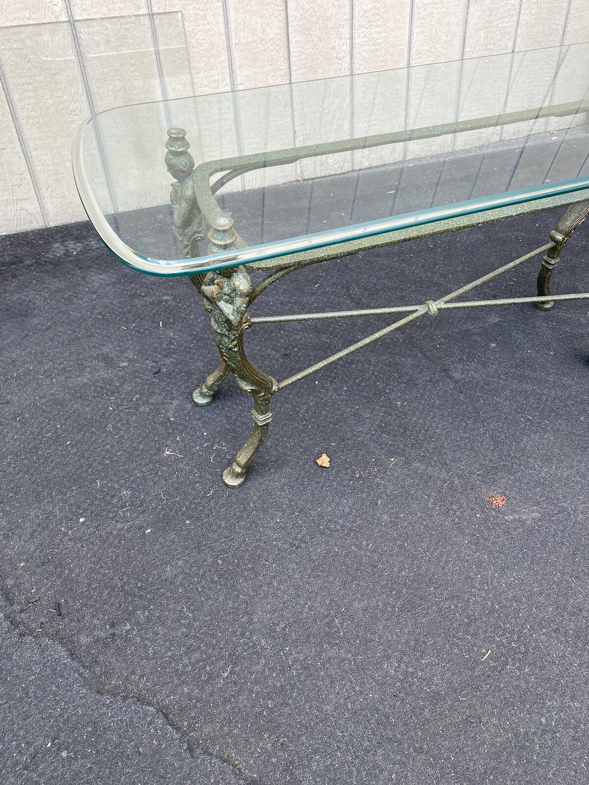 65667  Figural Glass Top Decorator Sofa Table