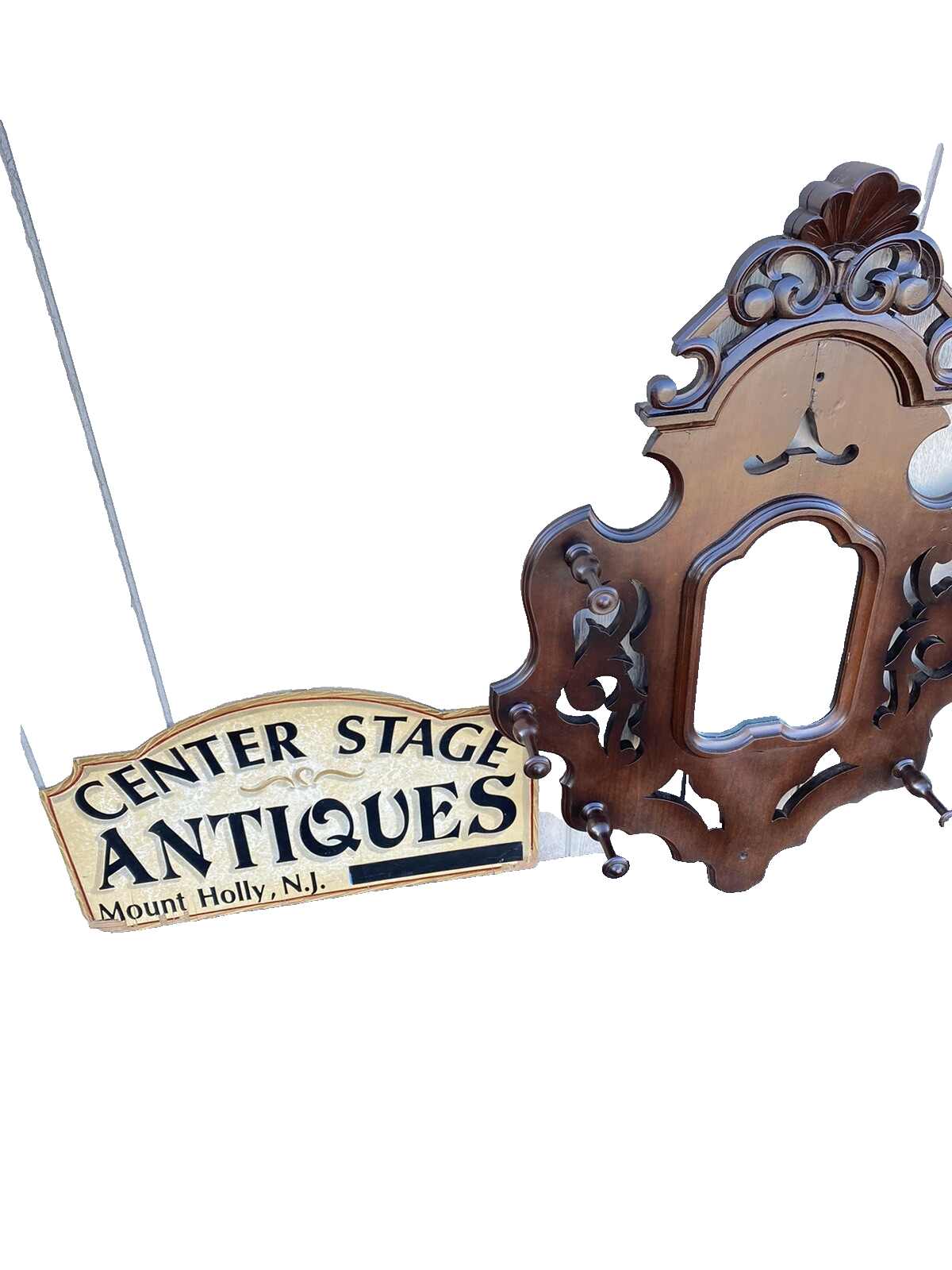 66249 Antique Walnut Victorian Wall Mirror Hat Rack Coattree