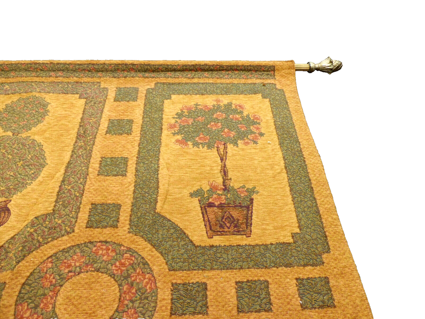 50416 Large Floral Tapestry Wall Decoration with Wood Rod  + Brass Finials