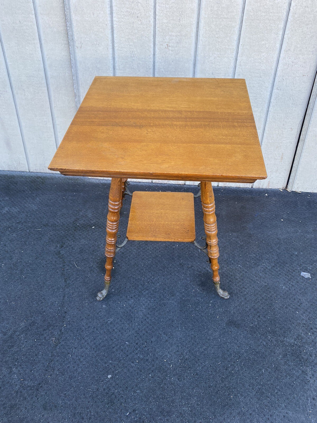 65163 Antique Victorian Oak Lamp Table Stand with Figural brass Feet