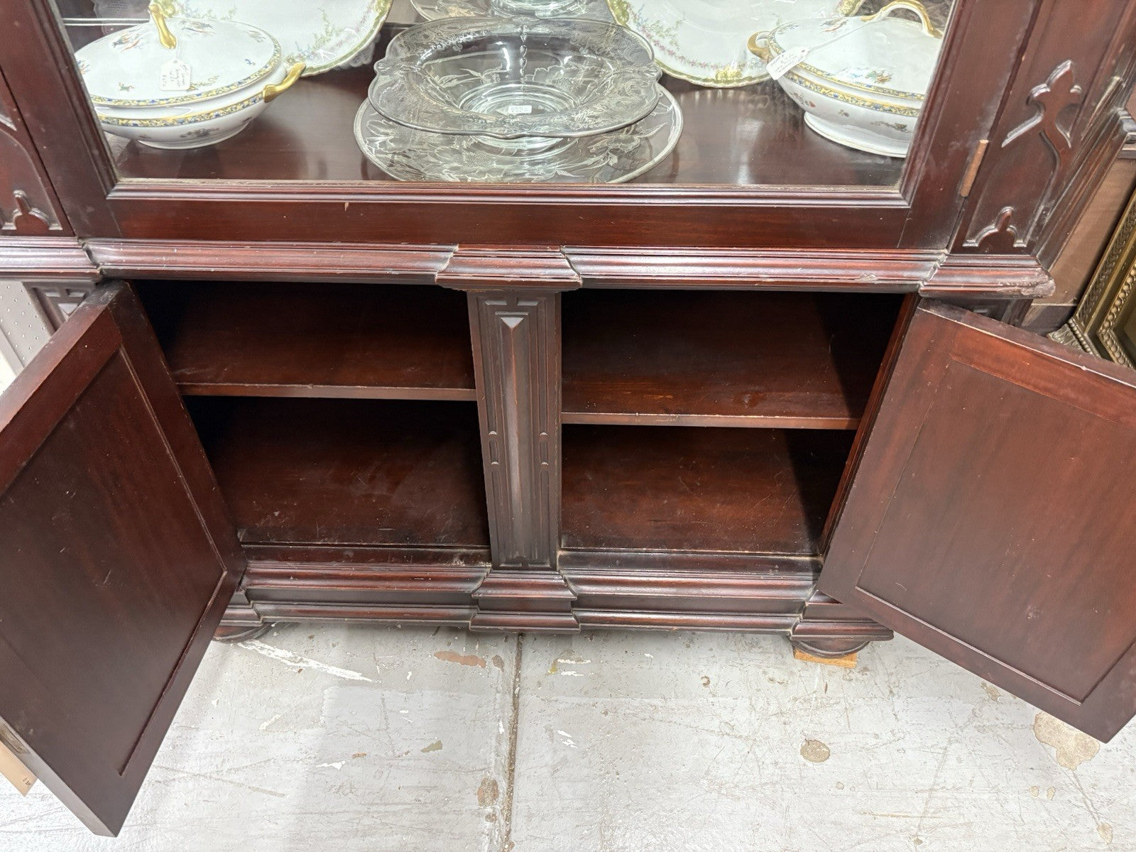 64352   Large RARE Antique Victorian Mahogany China Cabinet Curio