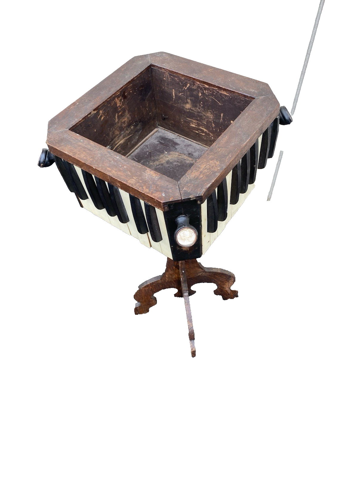 66597  Antique Folk Art Planter with Piano Key Design