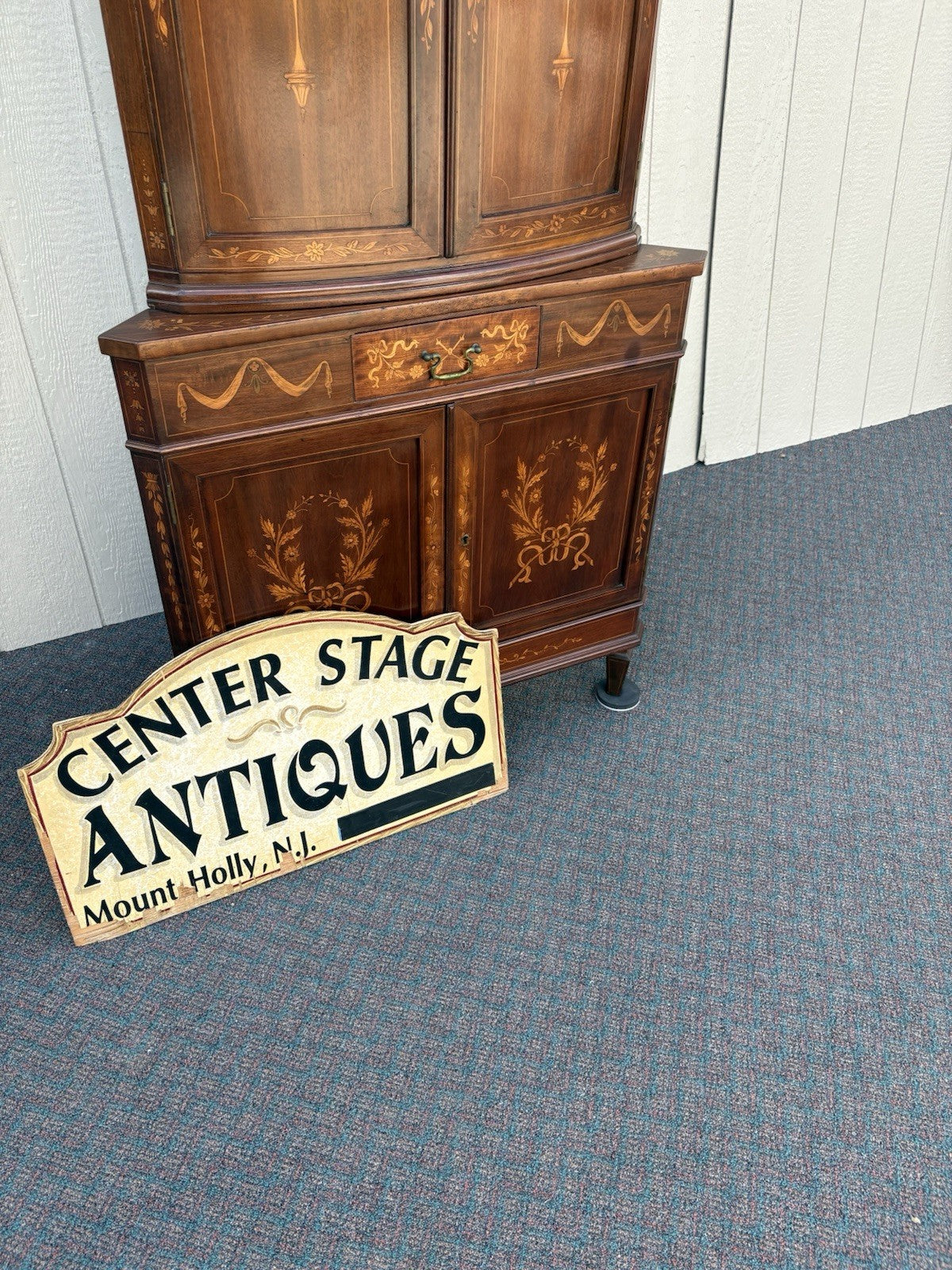 66982 Antique Custom Hand Made  Mahogany  Corner Curio Cabinet
