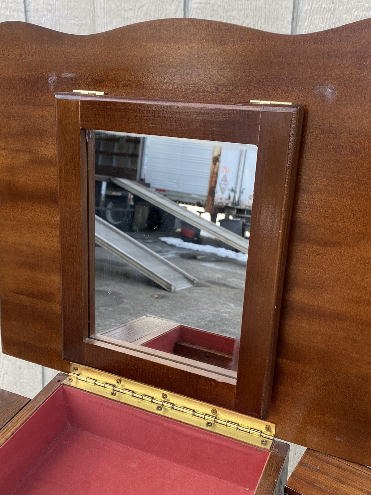 66258 Oak Jewelry Cabinet Display Case with Mirror