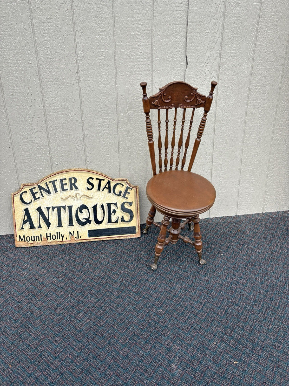 67107 Antique Mahogany Piano Stool Chair Adjustable Seat