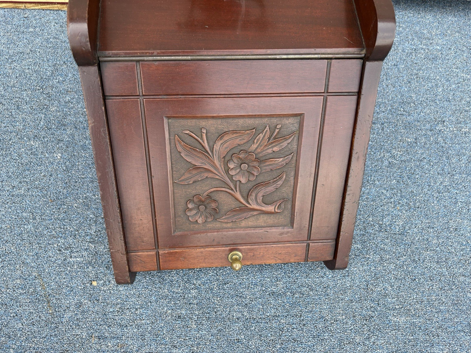 66553 Antique Hand Carved  Mahogany Coal Bin Storage Cabinet