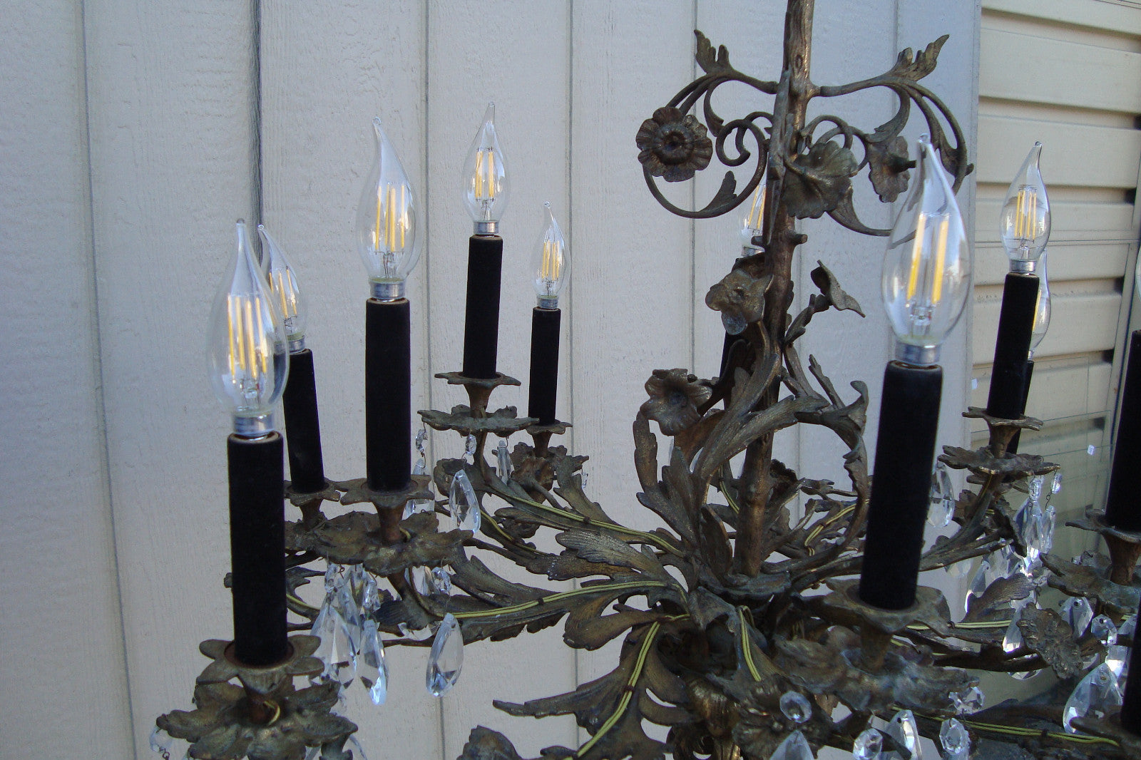 59685  BRONZE and Crystal Hanging Chandelier Light Fixture