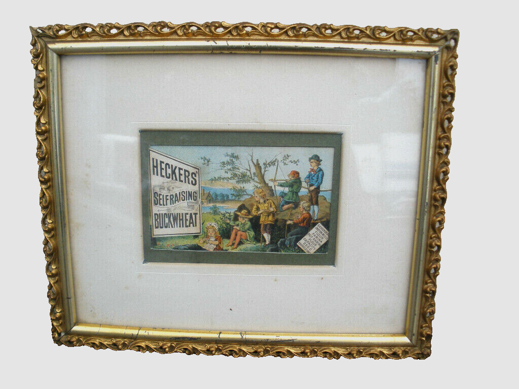 COL WW -  VINTAGE FRAMED ADVERTISING PRINT "HECKERS' SELFRAISING  BUCKWHEAT"
