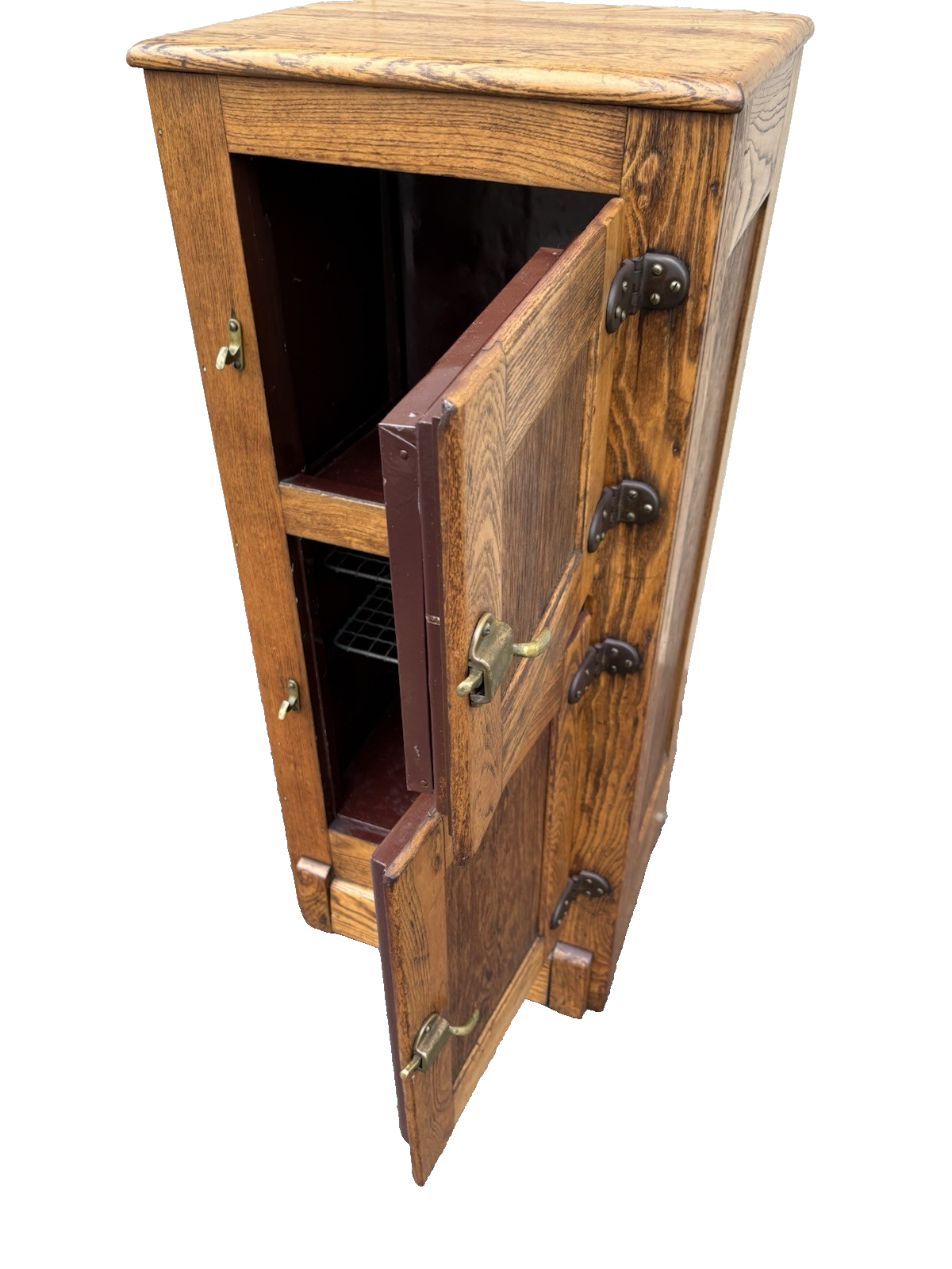 00001 Antique Victorian Oak 2 Door Ice Box Liquor Cabinet