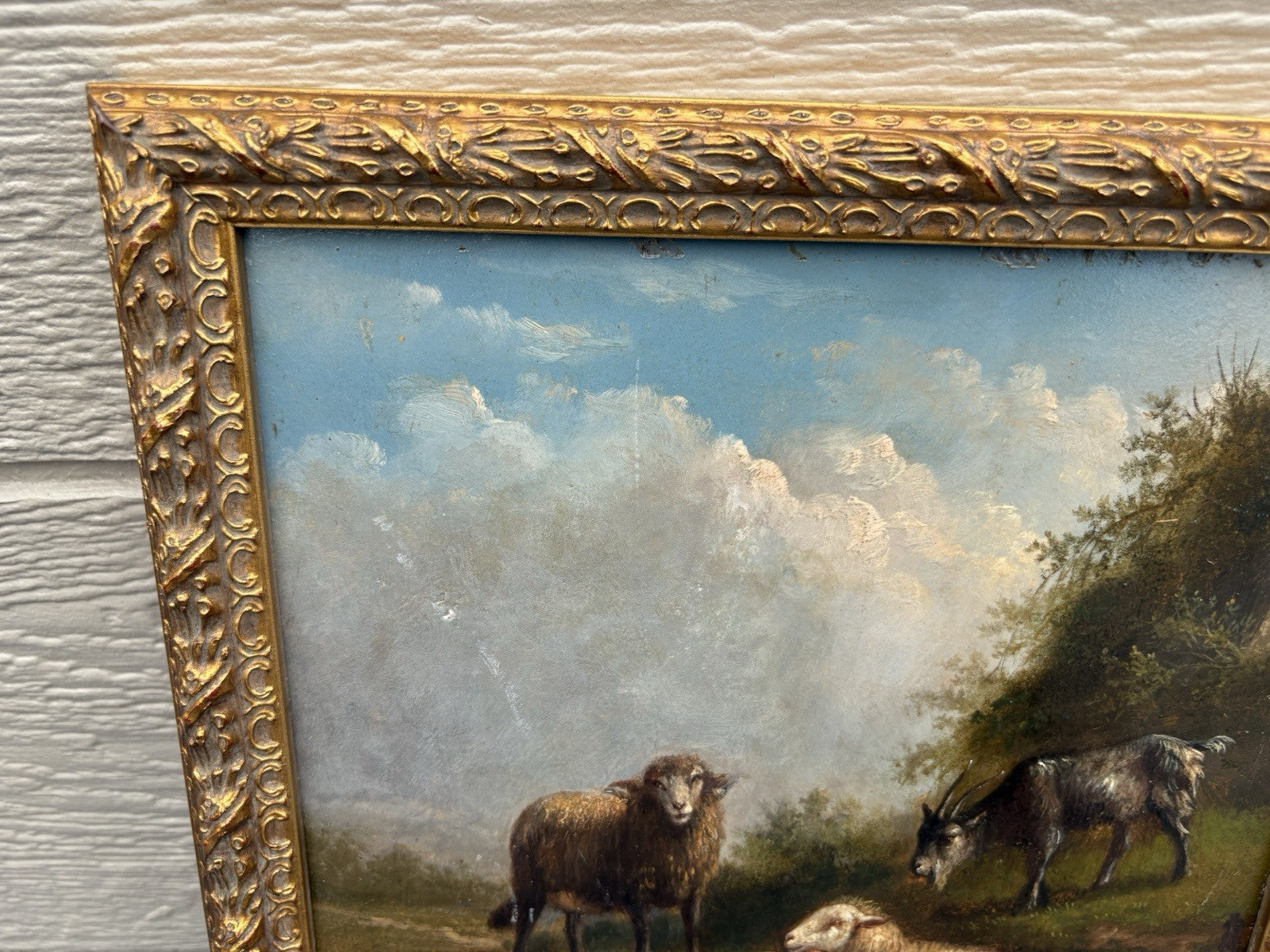 ART 01: Antique Lanscape Oil on Board  Sheep