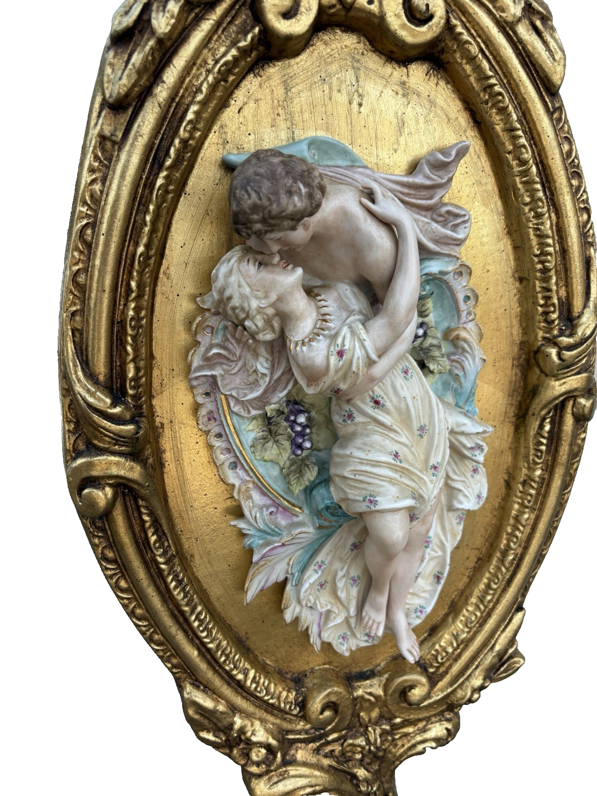 66917   Decorator Gold Mirror with Figural Plaques