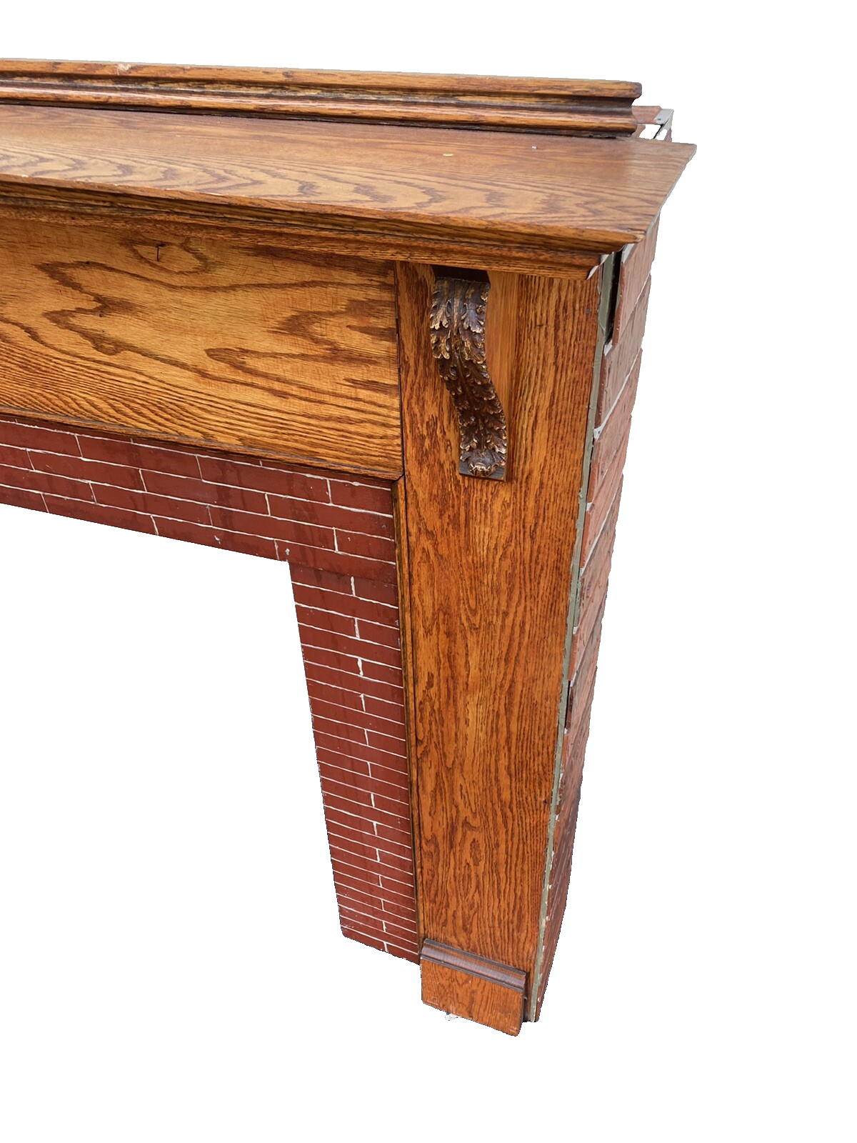 65926   Oak Fireplace Mantle with Brick Face Applied