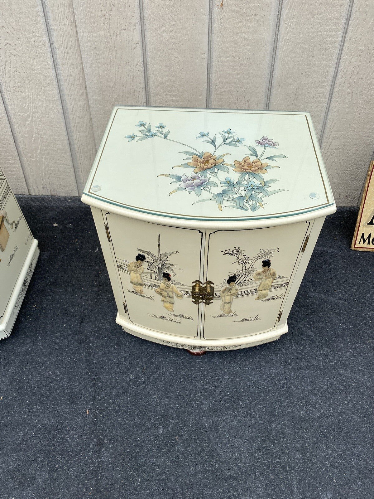 64600 PAIR  Bow Front Decorated Oriental Nightstands End Table s