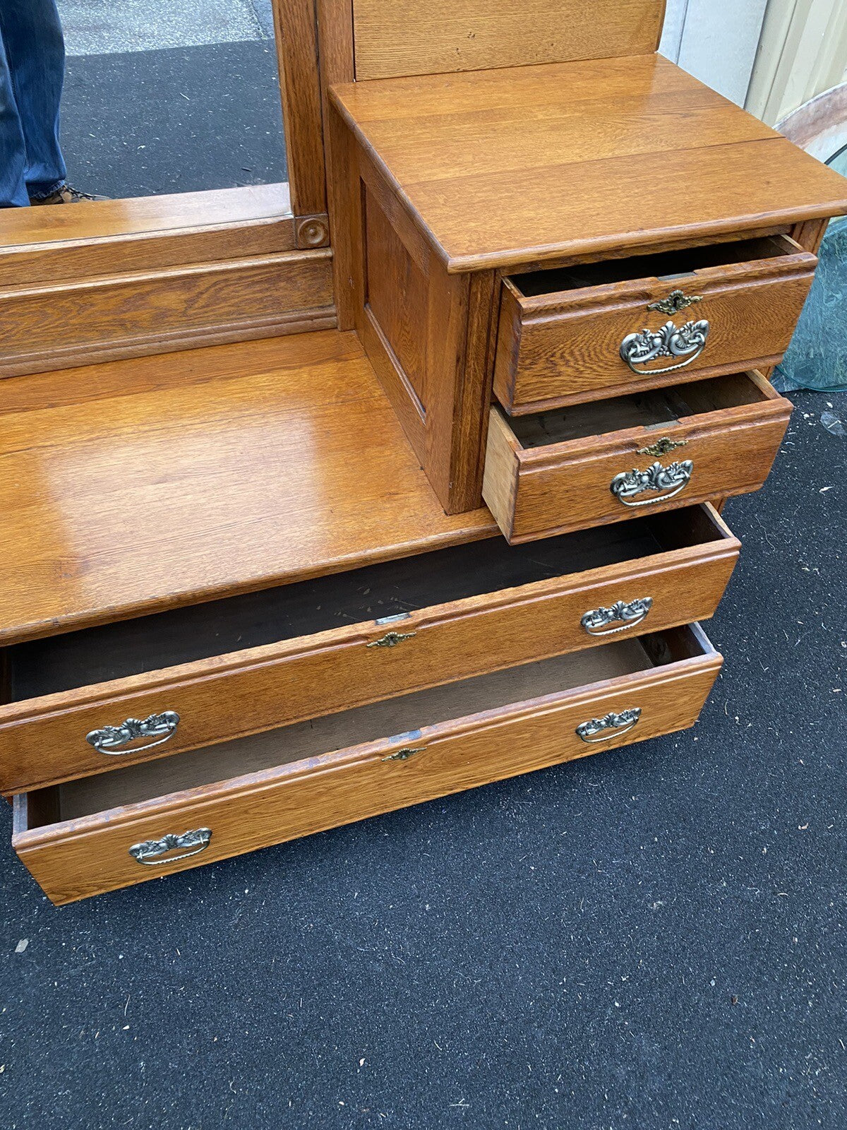 65144 Antique Victorian Oak Dresser Chest with Mirror