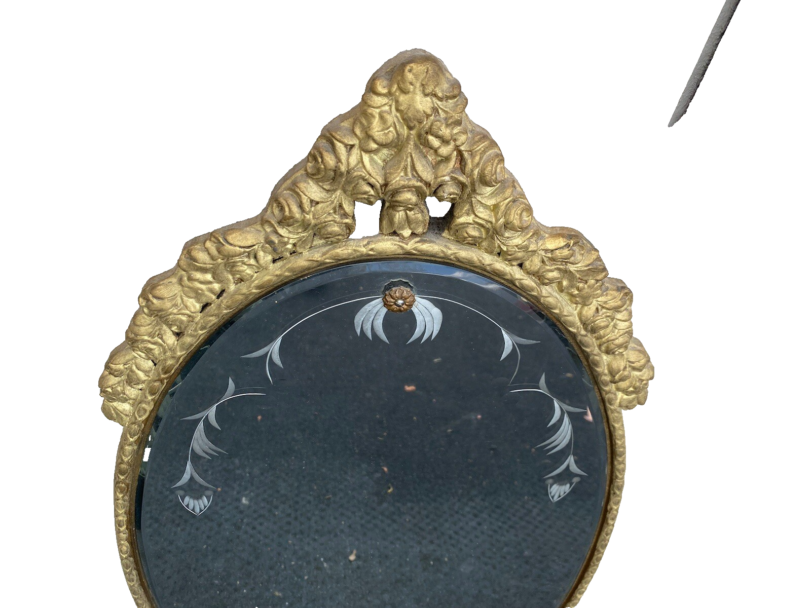 64975  Etched Glass Wood and Gesso Mirror