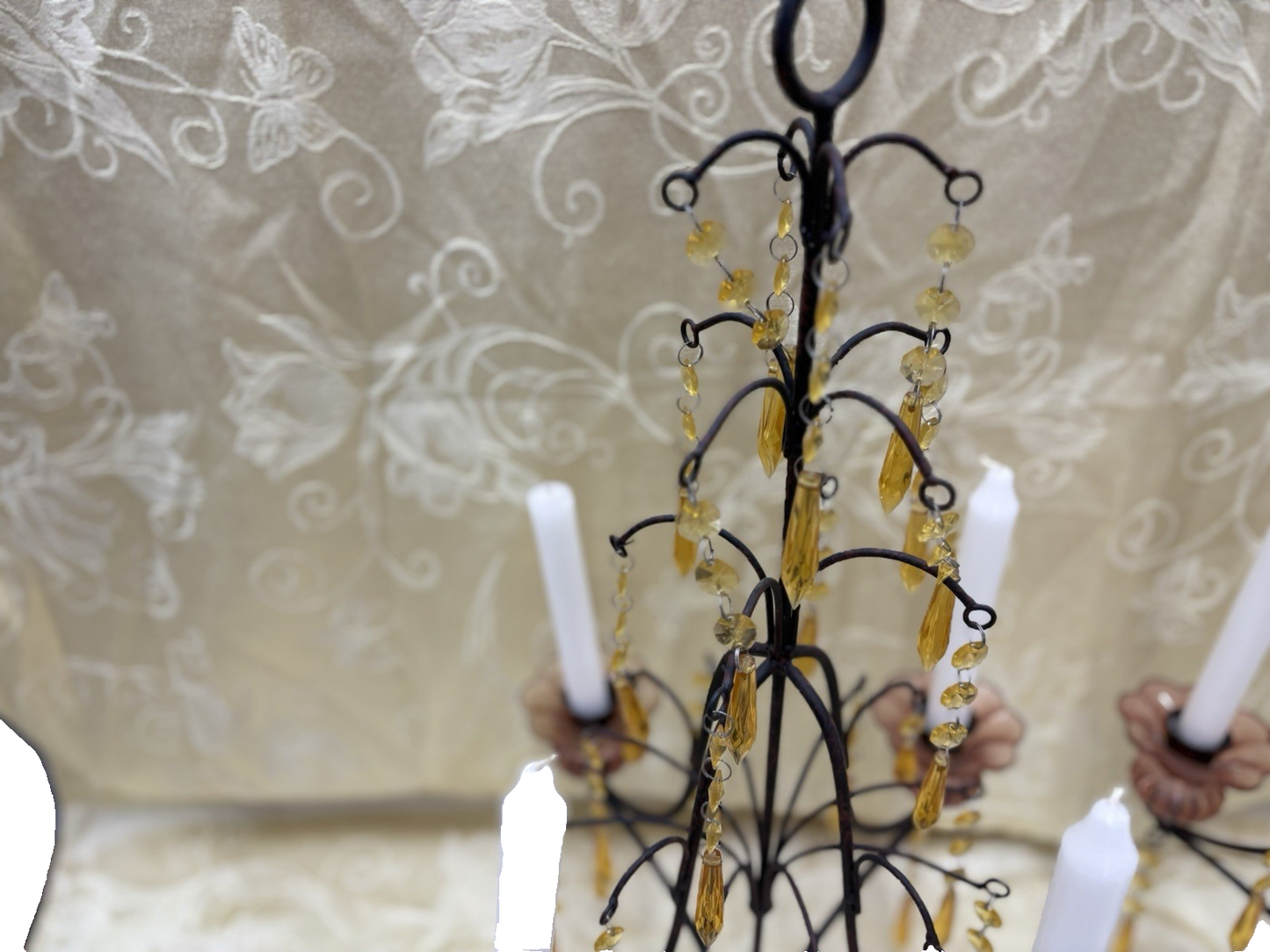 61929 Pair Candelabra Lamps with Glass Prisms