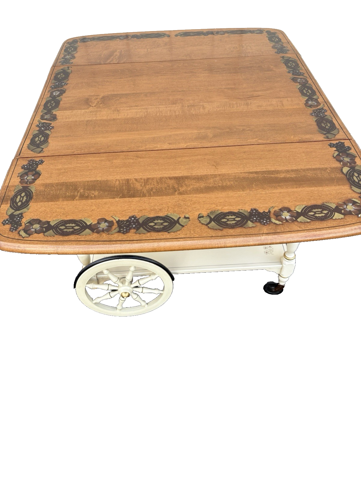 66692  ETHAN ALLEN Stenciled Tea Cart Rolling Dropside Cart