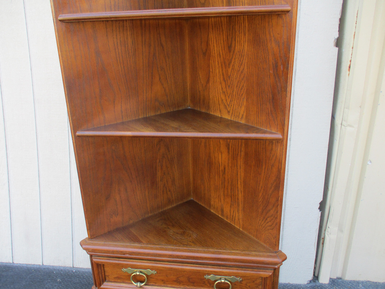 64338 Oak Corner Bookcase China Cabinet Curio with drawer