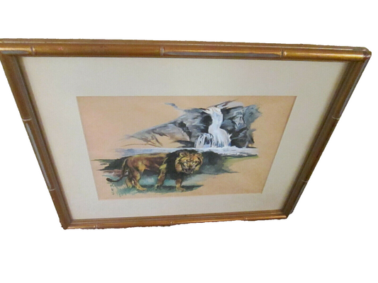 41124 THE KINGS LAST STAND Water Color Margerey Scheffler 1964 ?? Lion KING