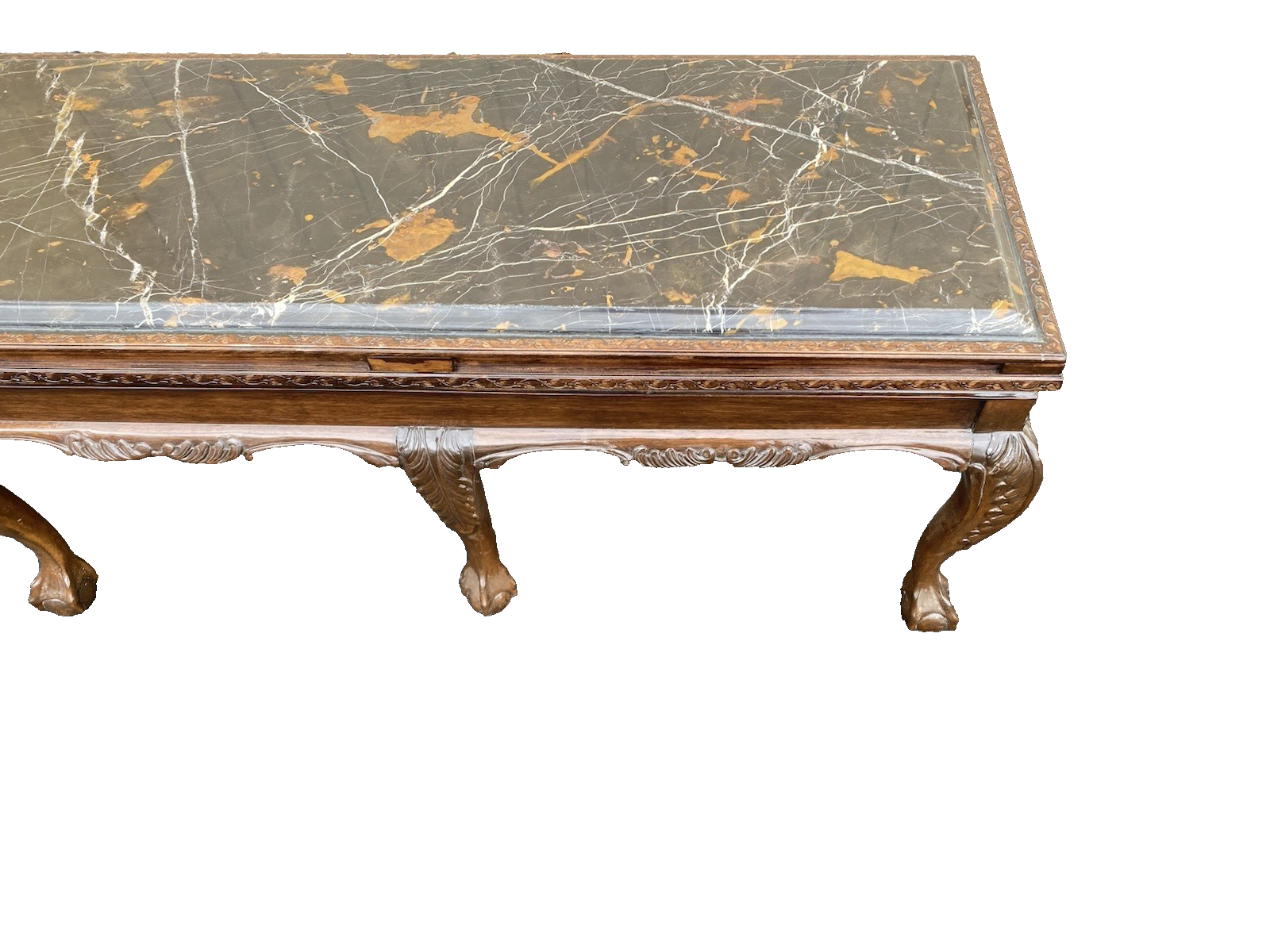 66574  Marble Top Mahogany Coffee Table with Claw Feet