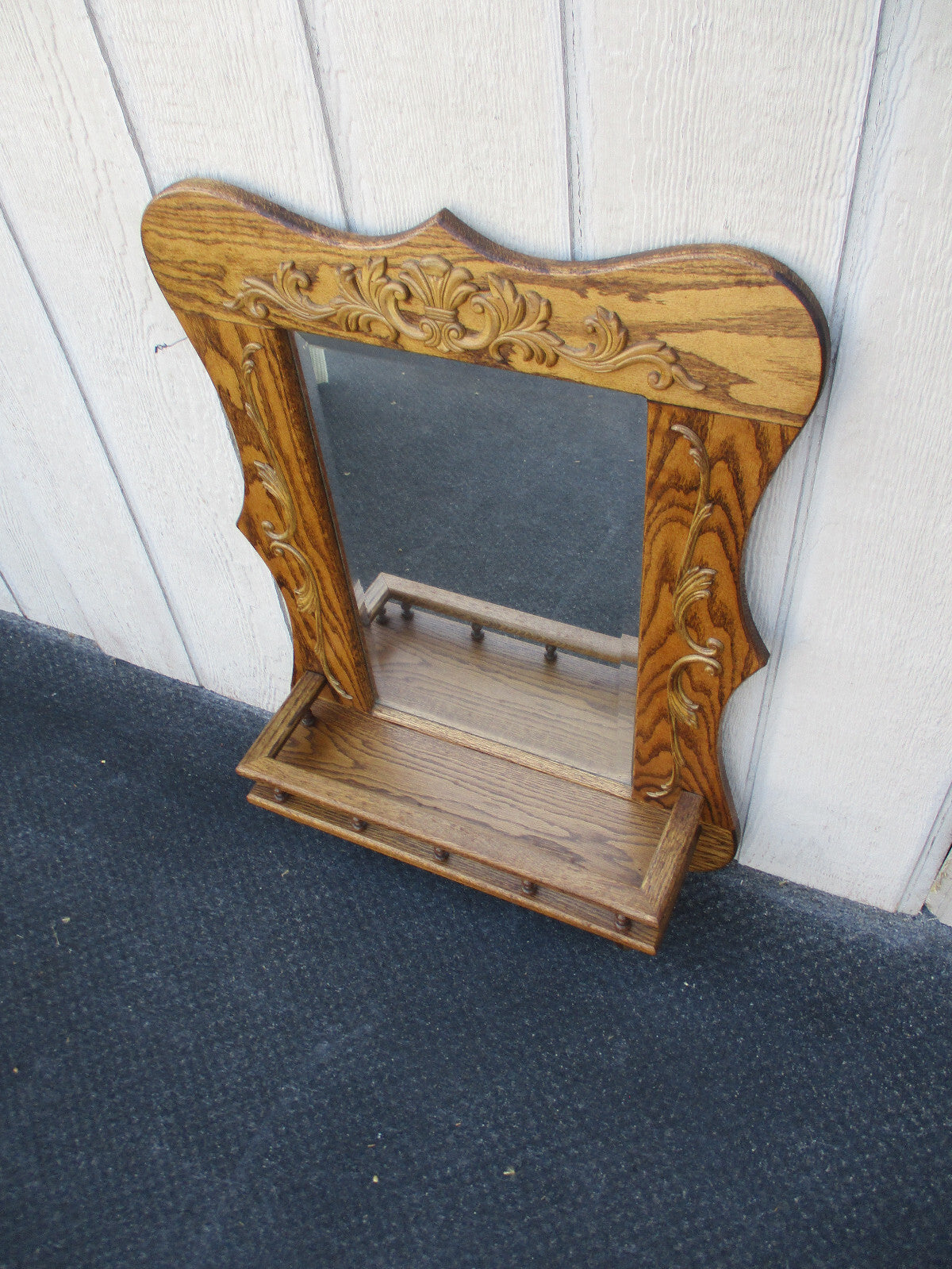 64305 Solid Oak Whatnot Wall Shelf w/ Mirror